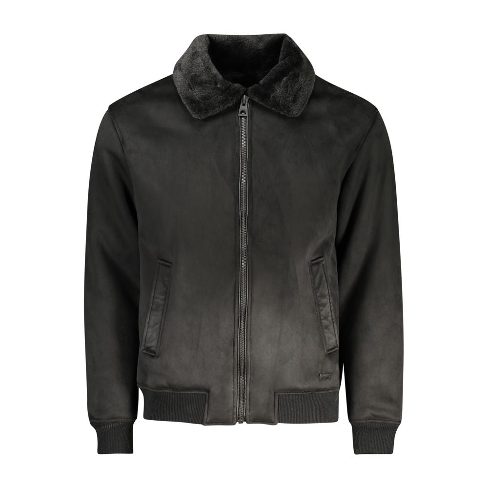 Guess Jeans Nero Poliuretano Men Men's Jacket