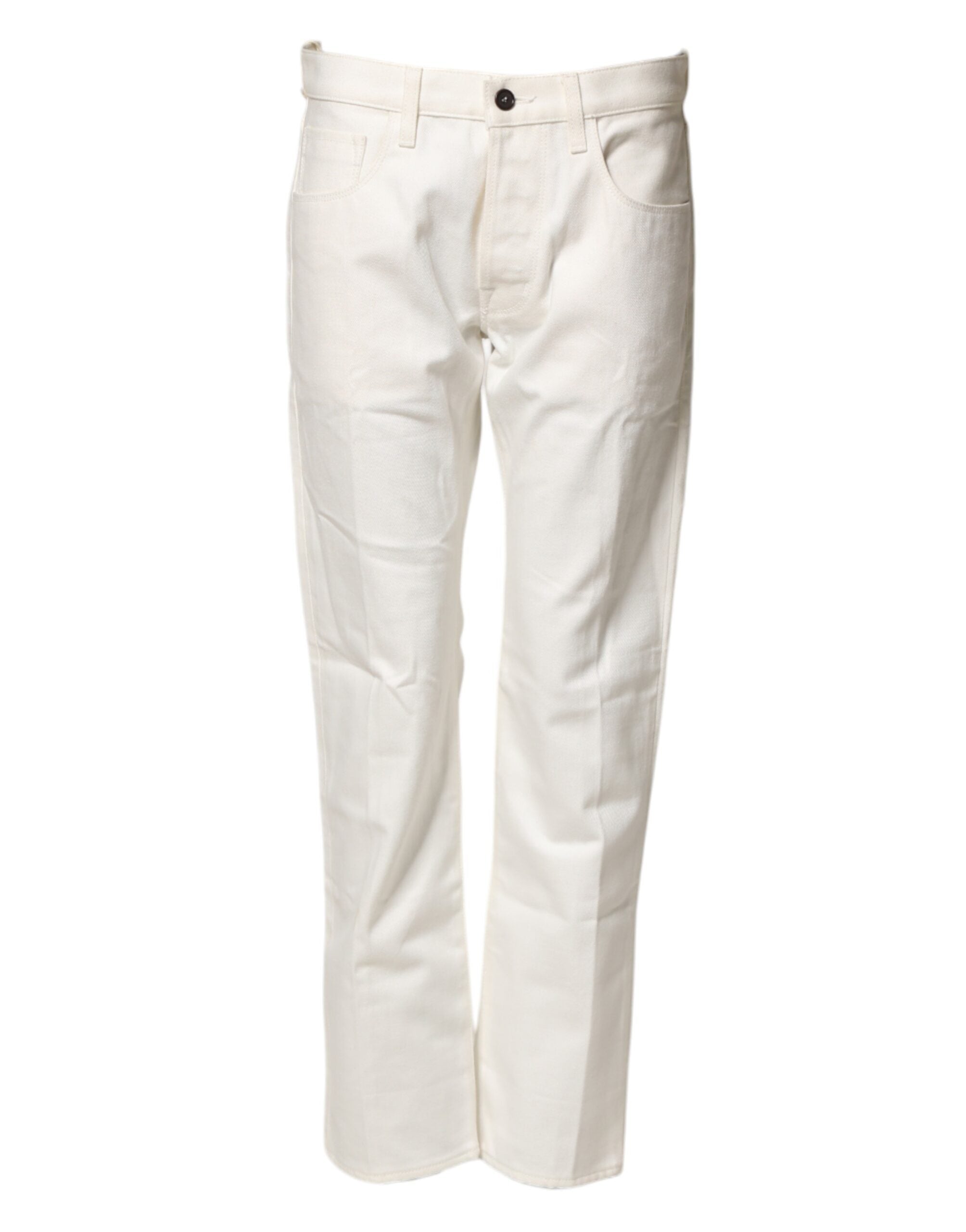 Fortela White Cotton Straight Denim Mid Waist Trouser Women's Jeans (Pre-Owned)