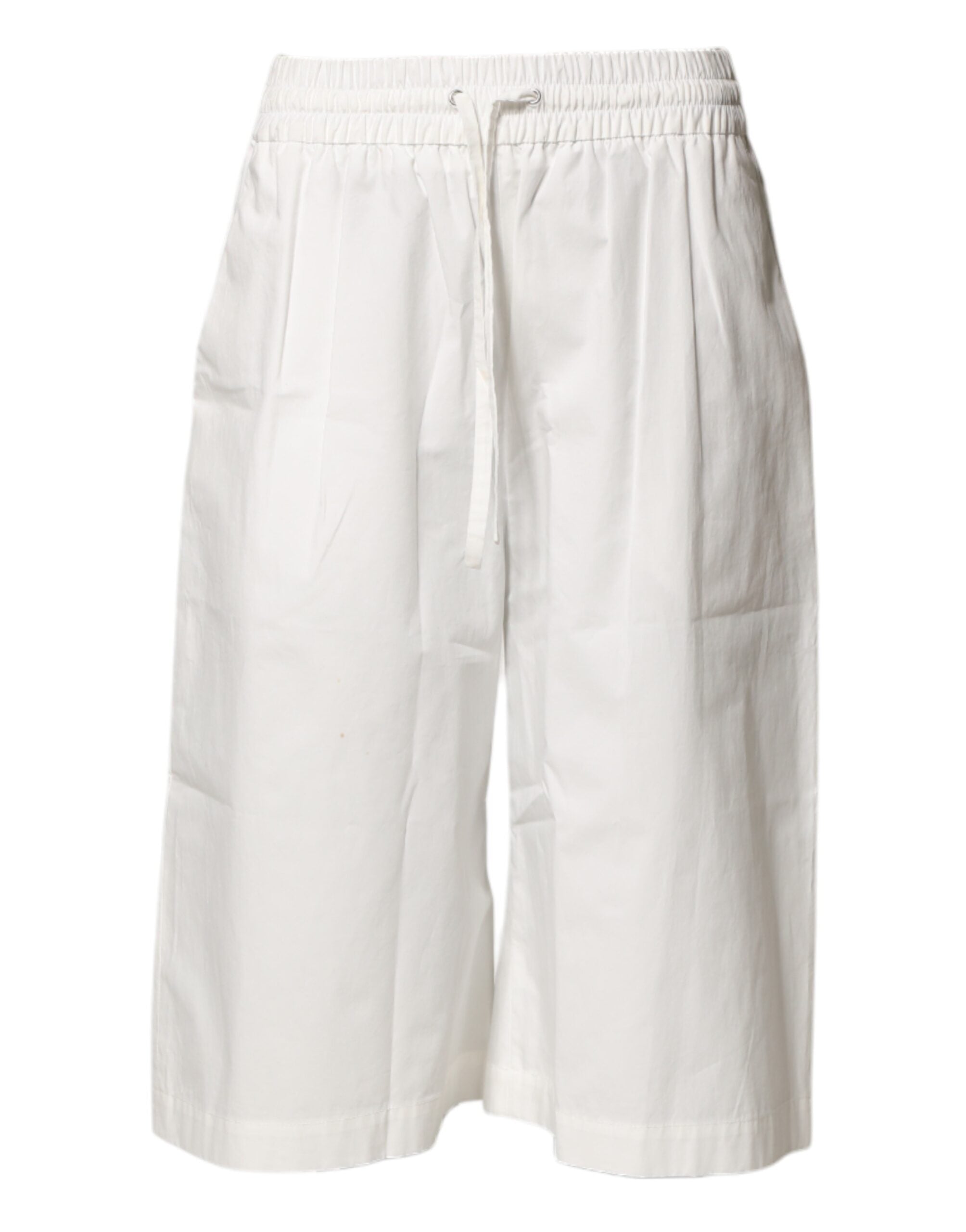 MSGM White Cotton High Waist Wide Leg Straight Bermuda Women's Shorts (Pre-Owned)