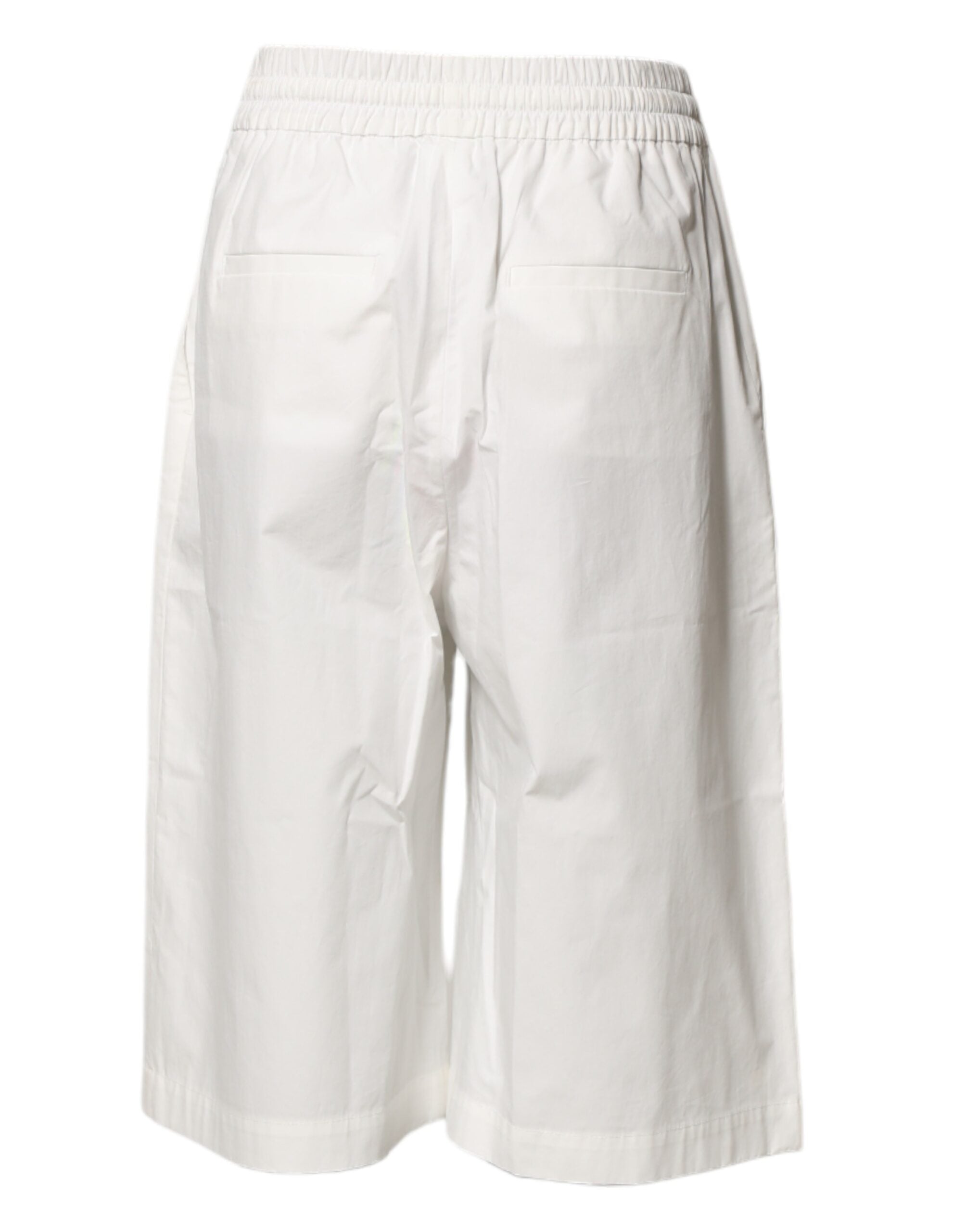 MSGM White Cotton High Waist Wide Leg Straight Bermuda Women's Shorts (Pre-Owned)