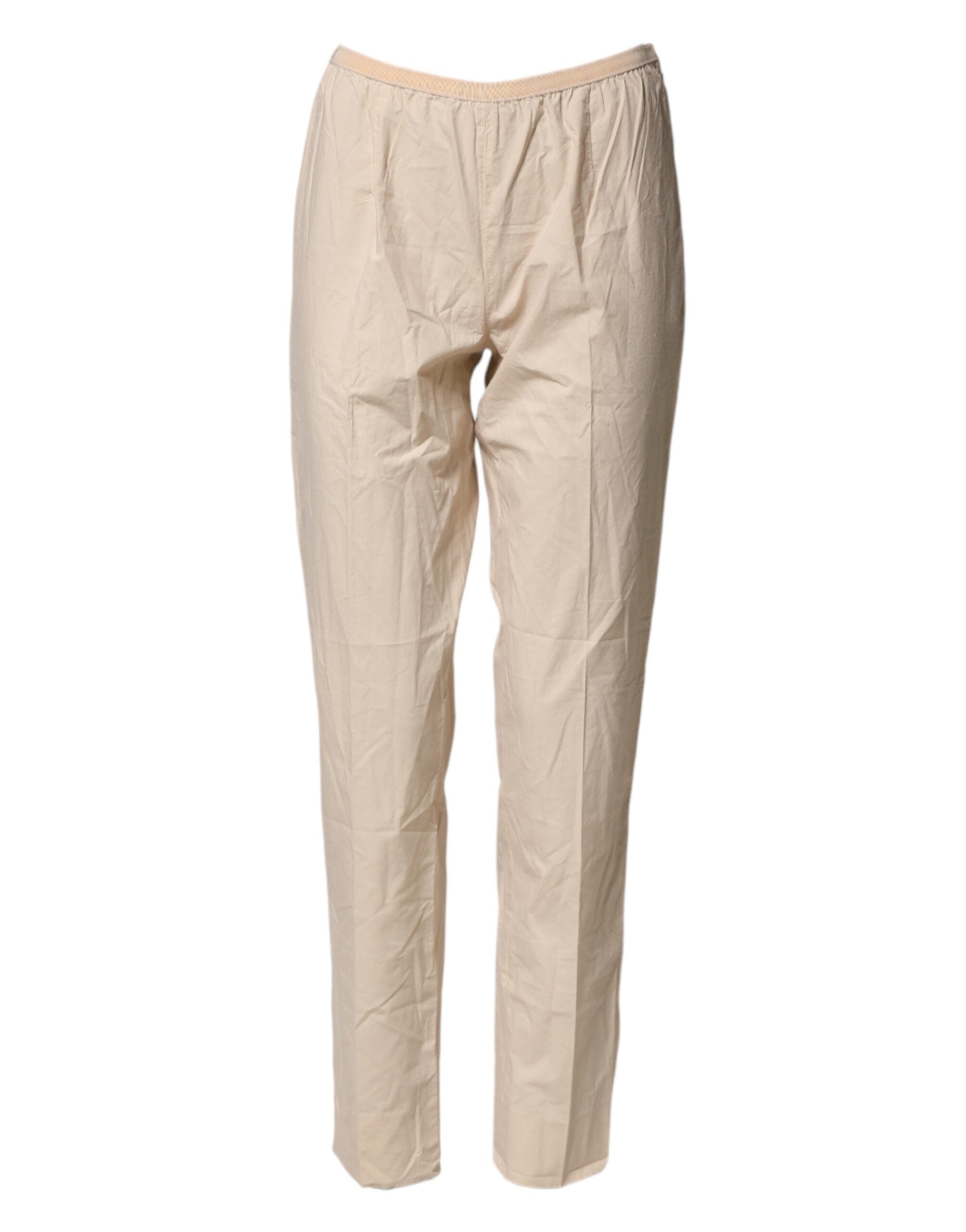 QL2 Beige Cotton High Waist Straight Chino Trouser Women's Pants (Pre-Owned)