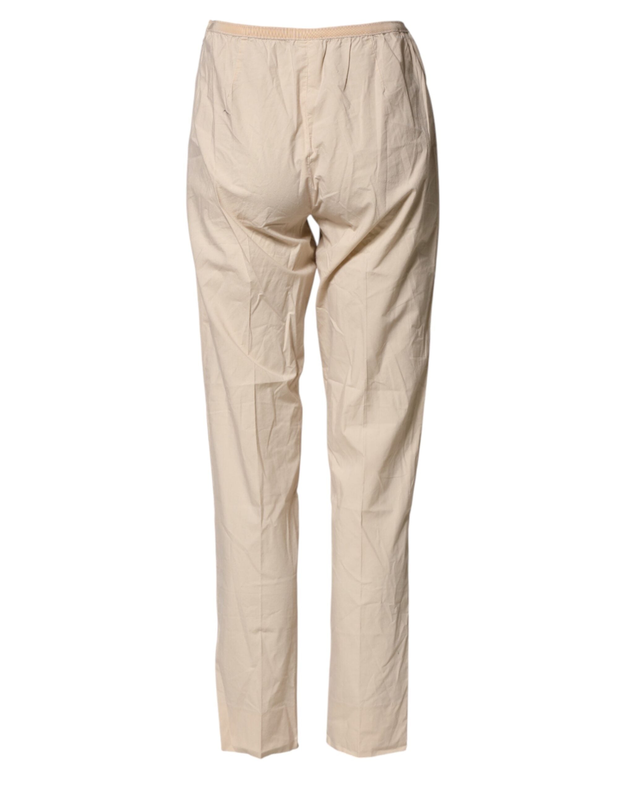 QL2 Beige Cotton High Waist Straight Chino Trouser Women's Pants (Pre-Owned)