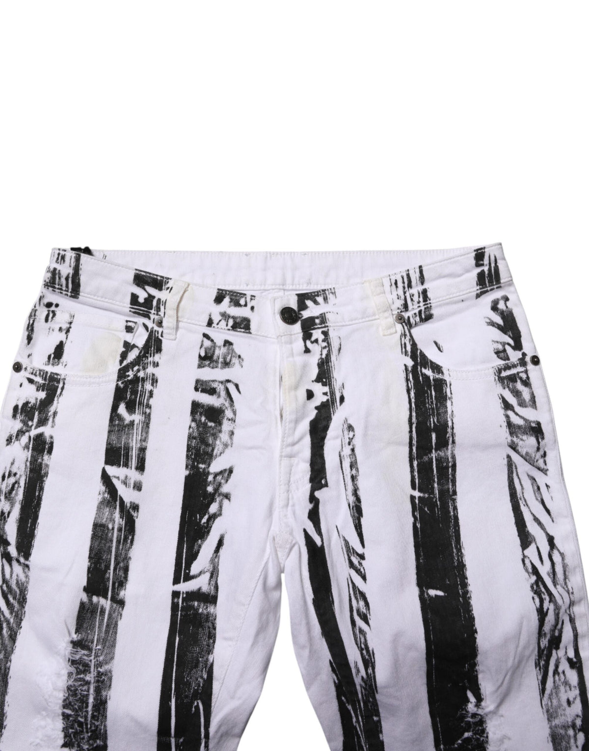 Gaelle Paris Black White Stripes Mid Waist Cropped Capri Women's Jeans (Pre-Owned)