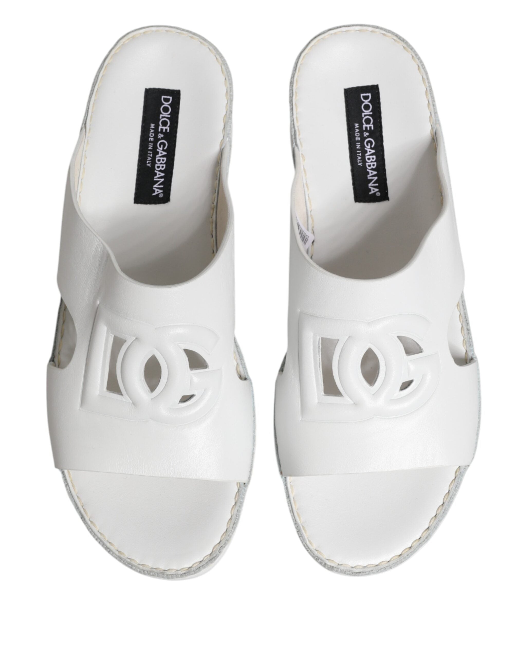 Dolce & Gabbana White DG Cutout Slides Slippers Flats Men's Shoes