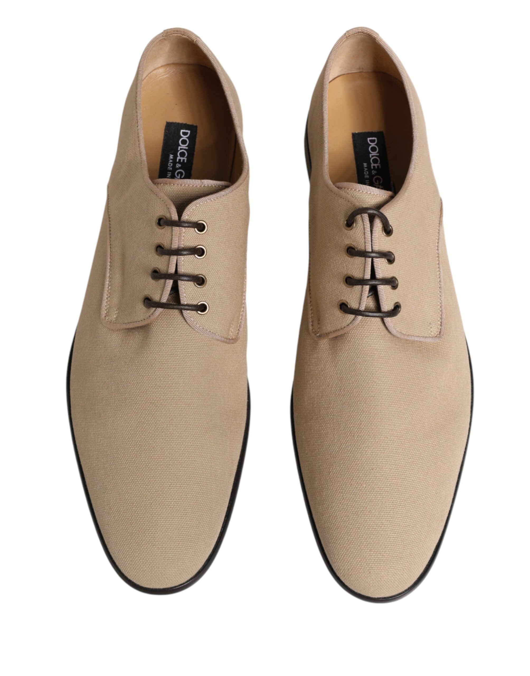 Dolce & Gabbana Beige Canvas Derby Lace Up Dress Men Men's Shoes