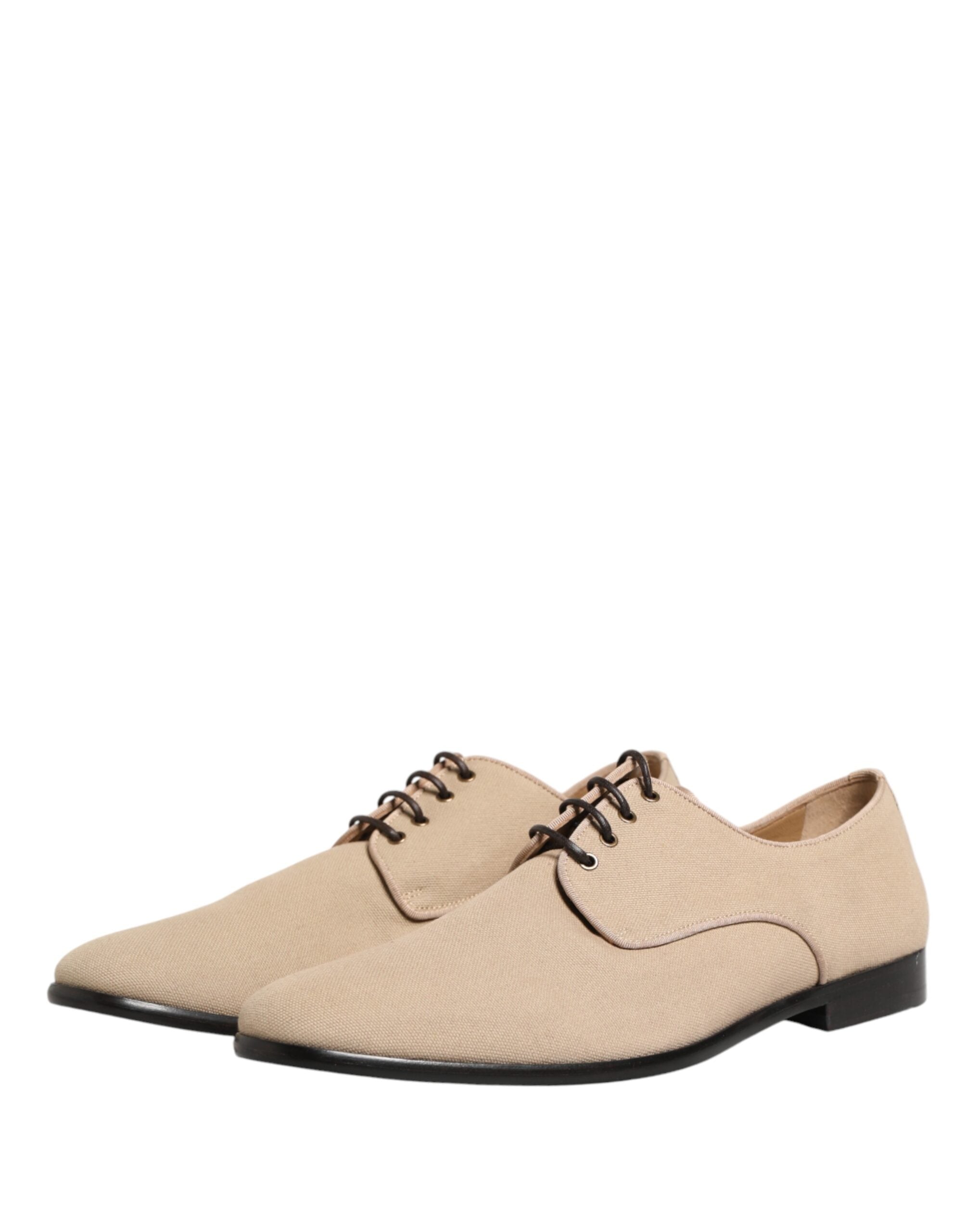 Dolce & Gabbana Beige Canvas Derby Lace Up Dress Men Men's Shoes