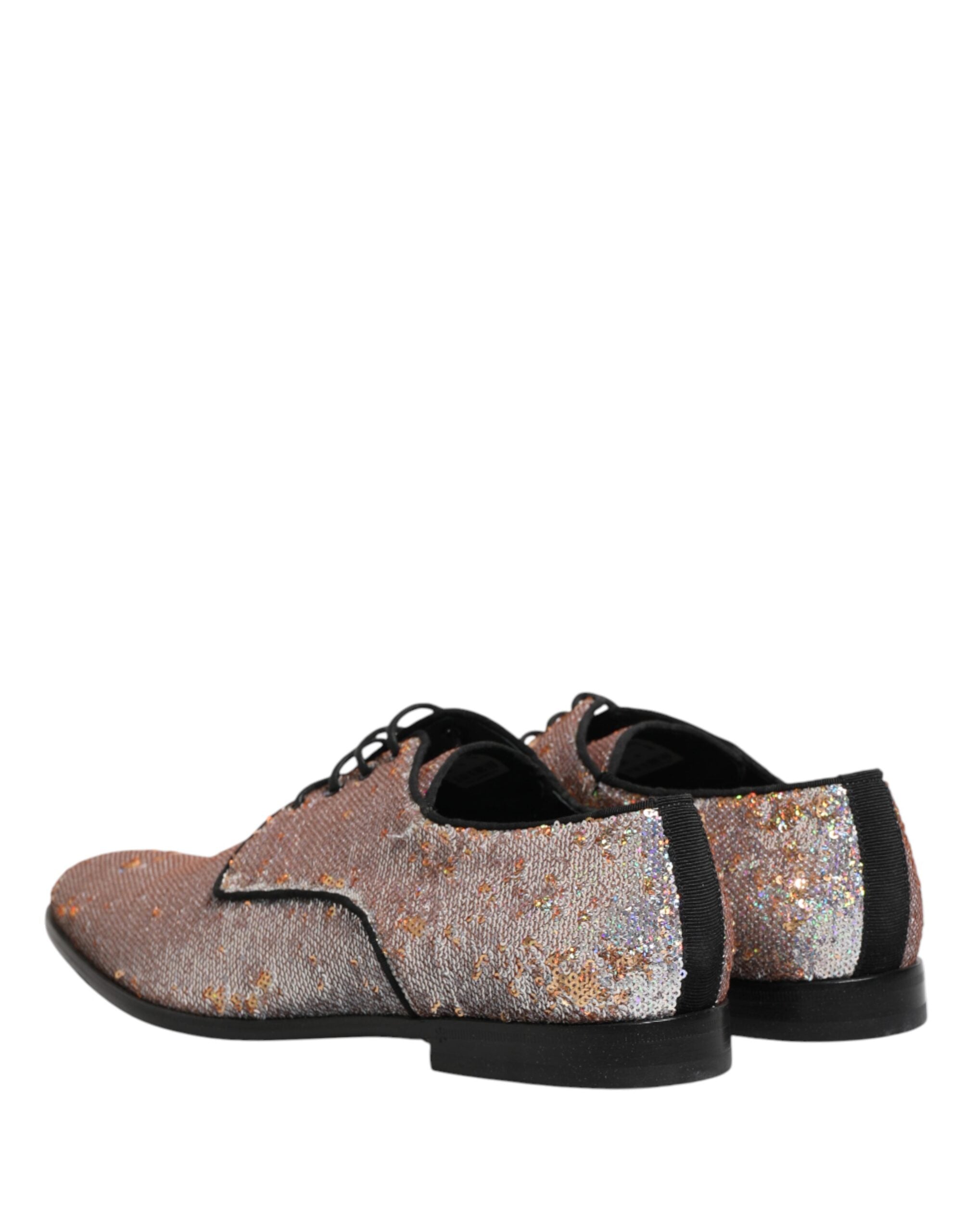 Dolce & Gabbana Silver Sequined Lace Up Men Derby Dress Men's Shoes