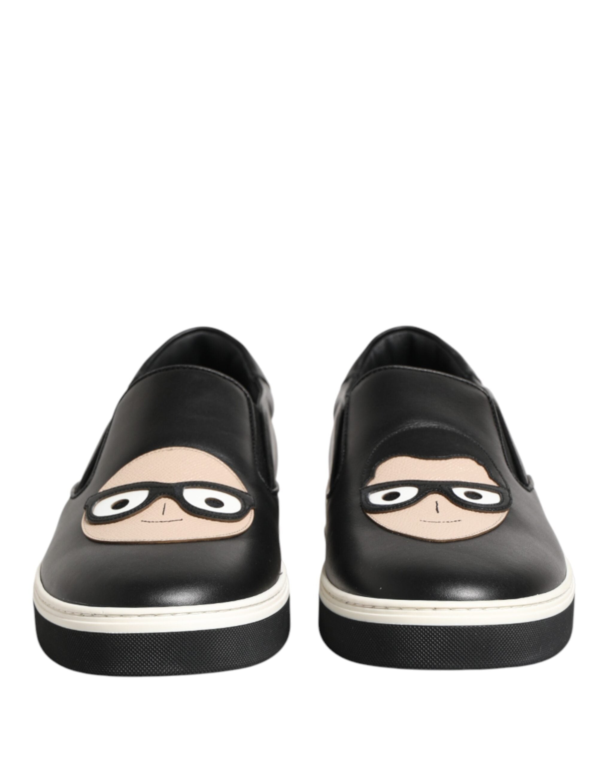 Dolce & Gabbana Black Leather Signature Figures Sneakers Men's Shoes