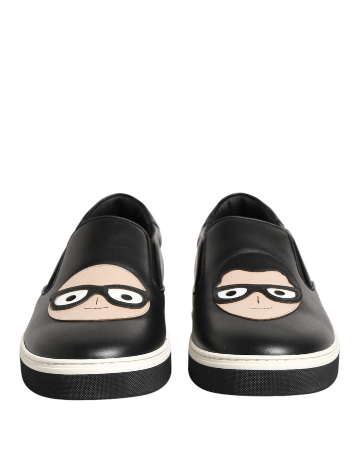 Dolce & Gabbana Black Leather Signature Figures Sneakers Men's Shoes