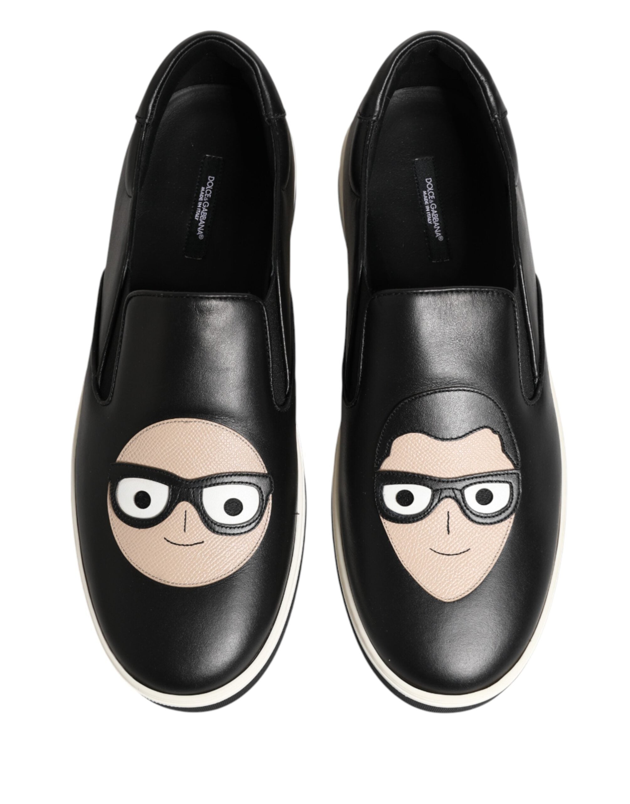 Dolce & Gabbana Black Leather Signature Figures Sneakers Men's Shoes