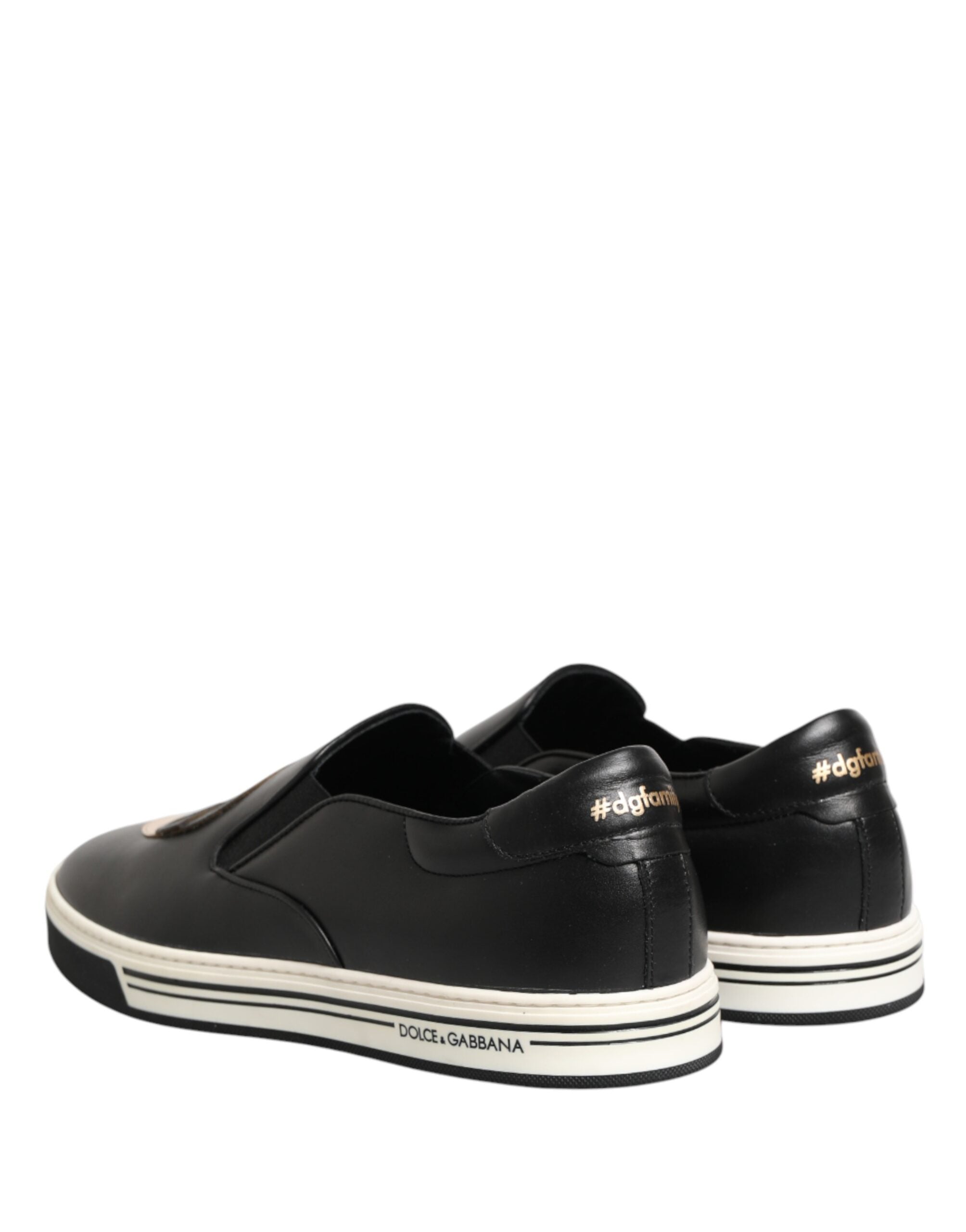 Dolce & Gabbana Black Leather Signature Figures Sneakers Men's Shoes
