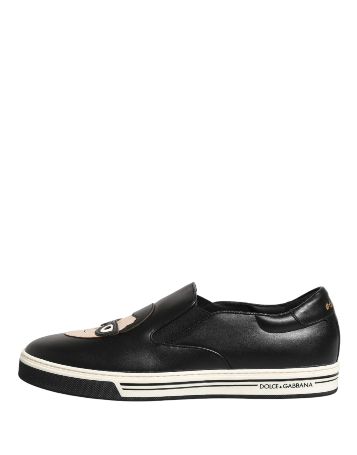 Dolce & Gabbana Black Leather Signature Figures Sneakers Men's Shoes