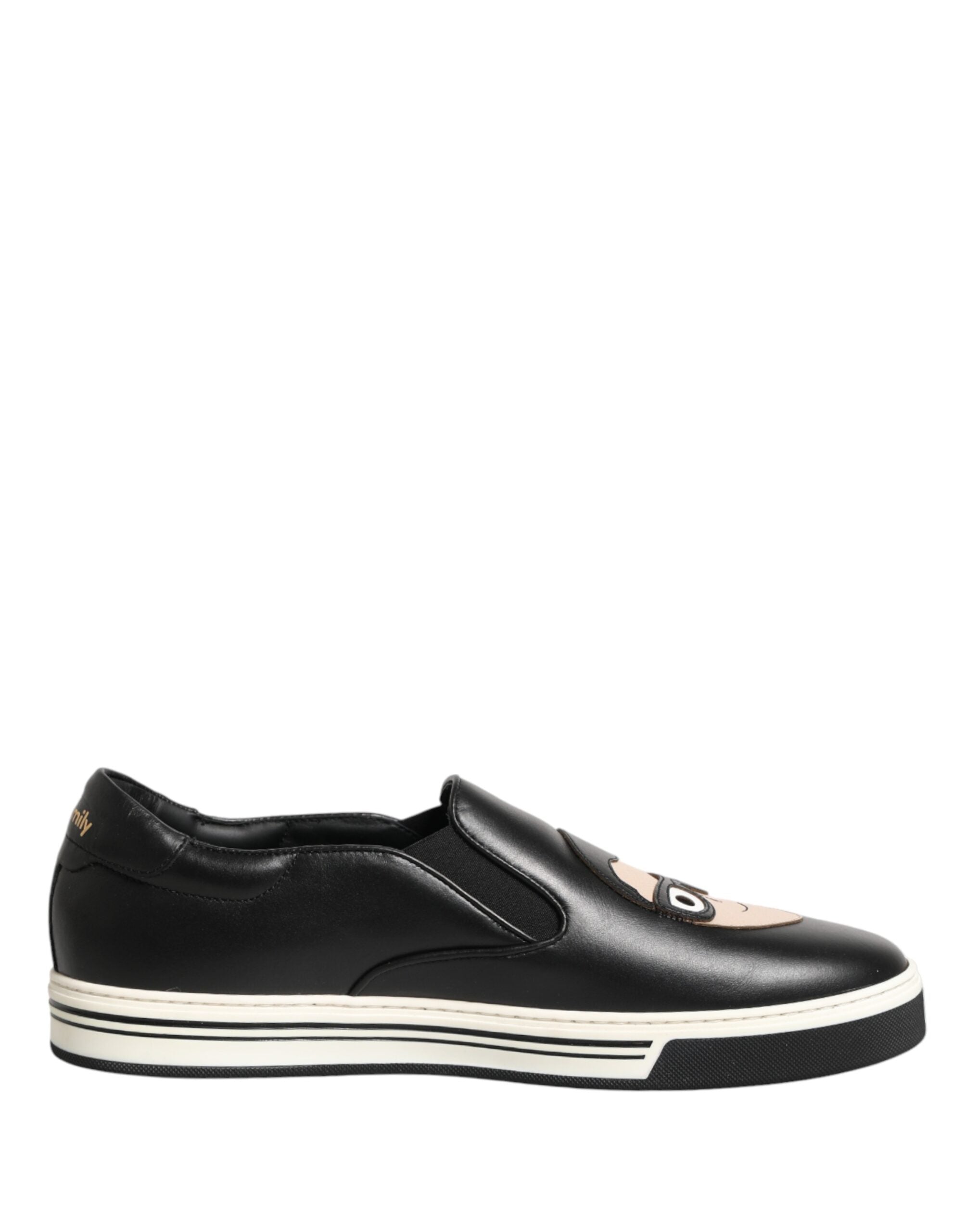 Dolce & Gabbana Black Leather Signature Figures Sneakers Men's Shoes