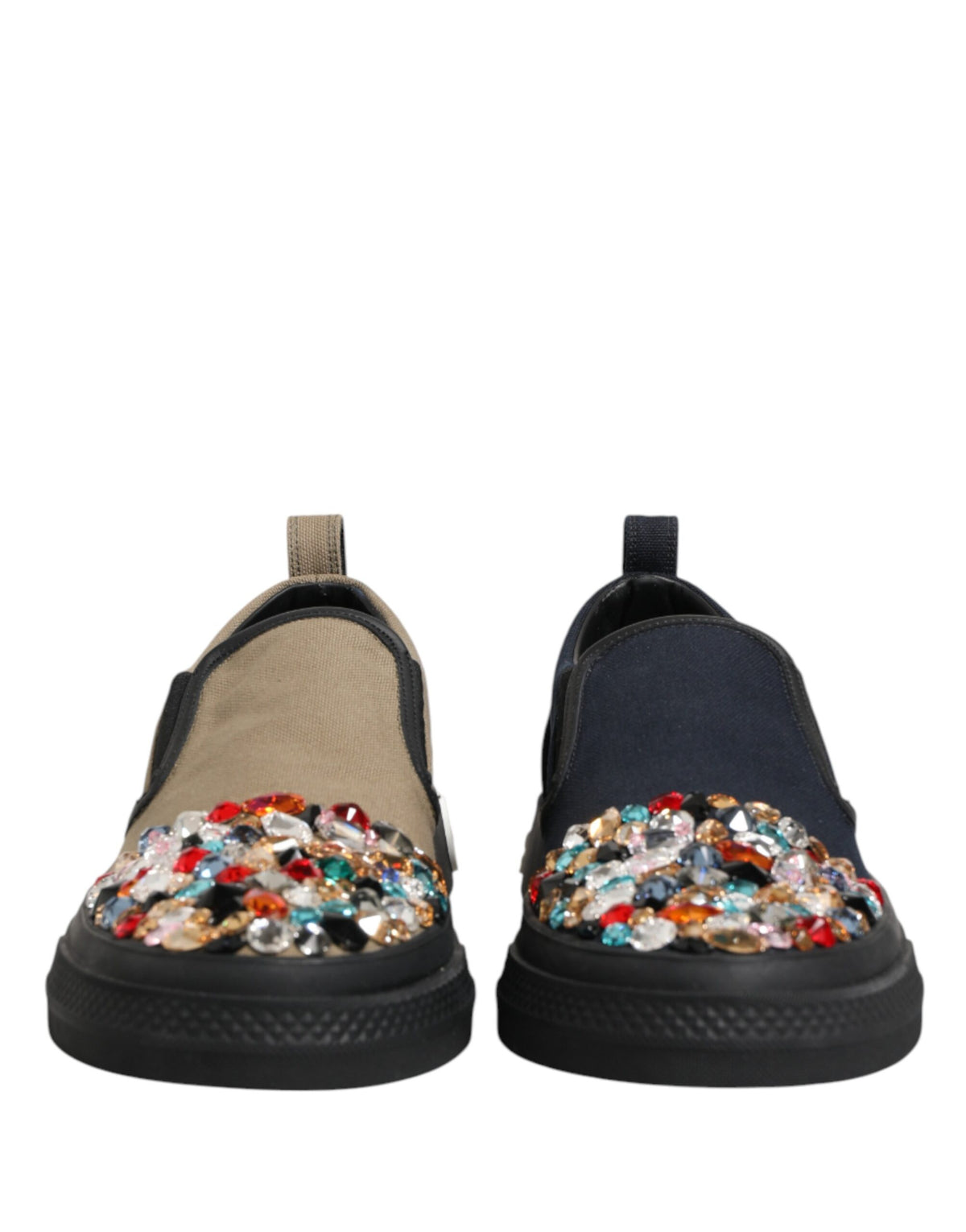 Dolce & Gabbana Blue Canvas Embellished Slip On Men Sneakers Men's Shoes