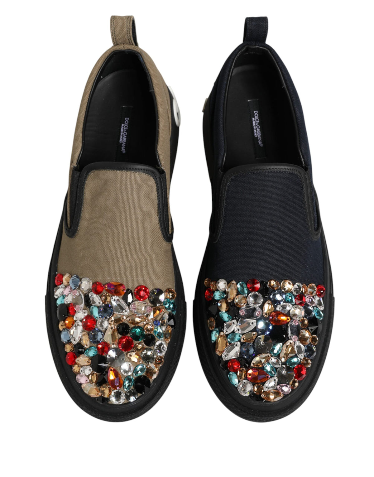 Dolce & Gabbana Blue Canvas Embellished Slip On Men Sneakers Men's Shoes