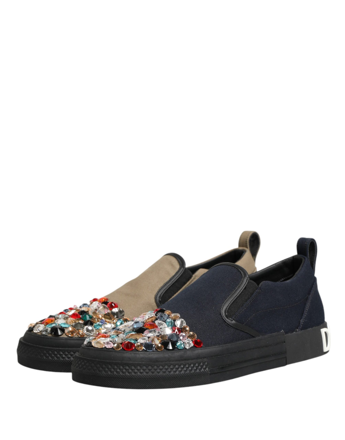 Dolce & Gabbana Blue Canvas Embellished Slip On Men Sneakers Men's Shoes