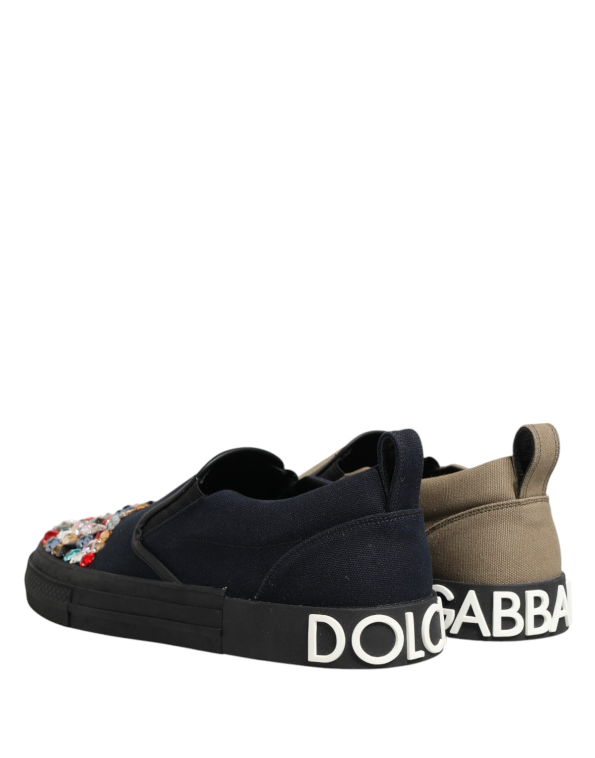 Dolce & Gabbana Blue Canvas Embellished Slip On Men Sneakers Men's Shoes
