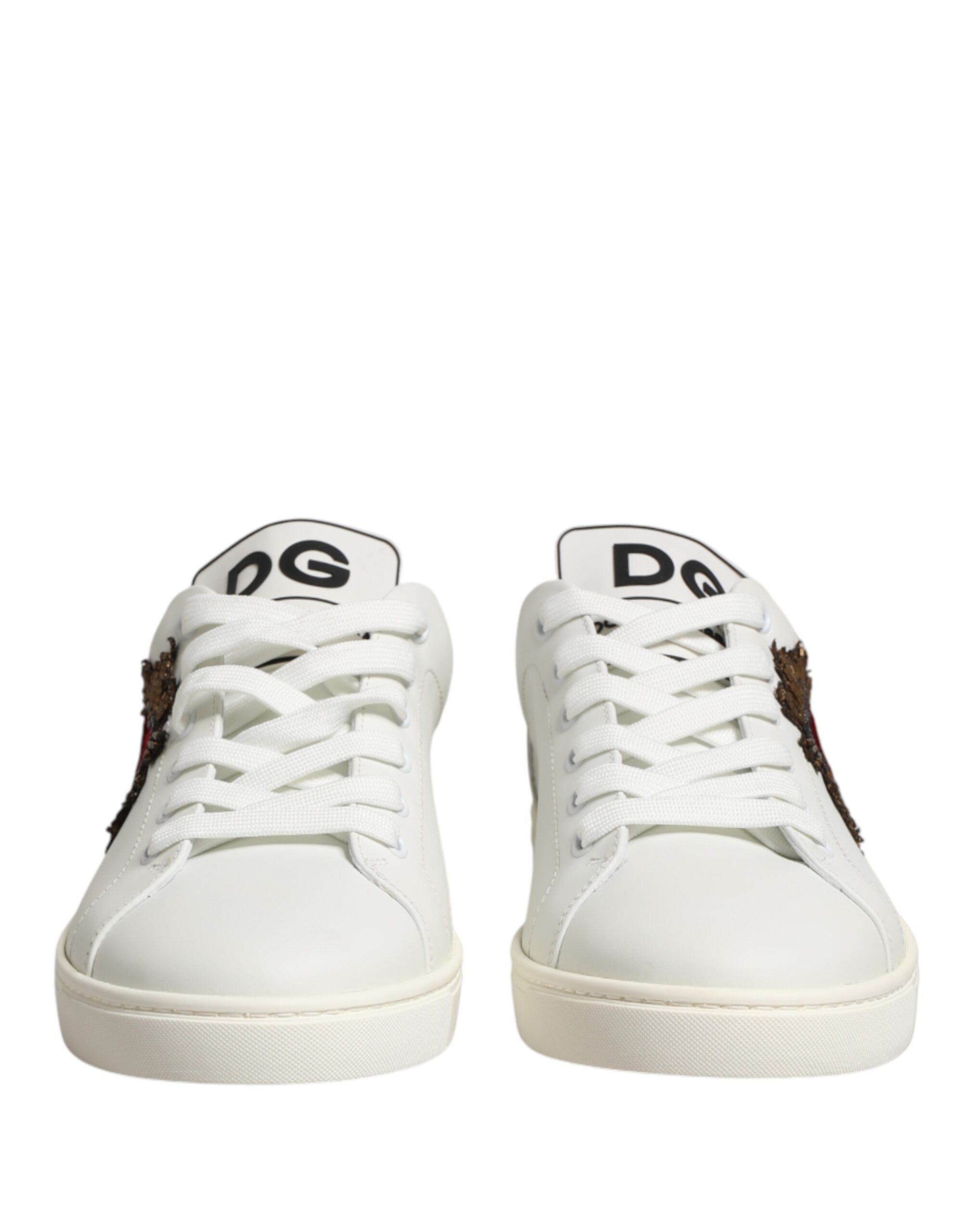 Dolce & Gabbana White Leather Sacred Heart Patch Sneakers Men's Shoes