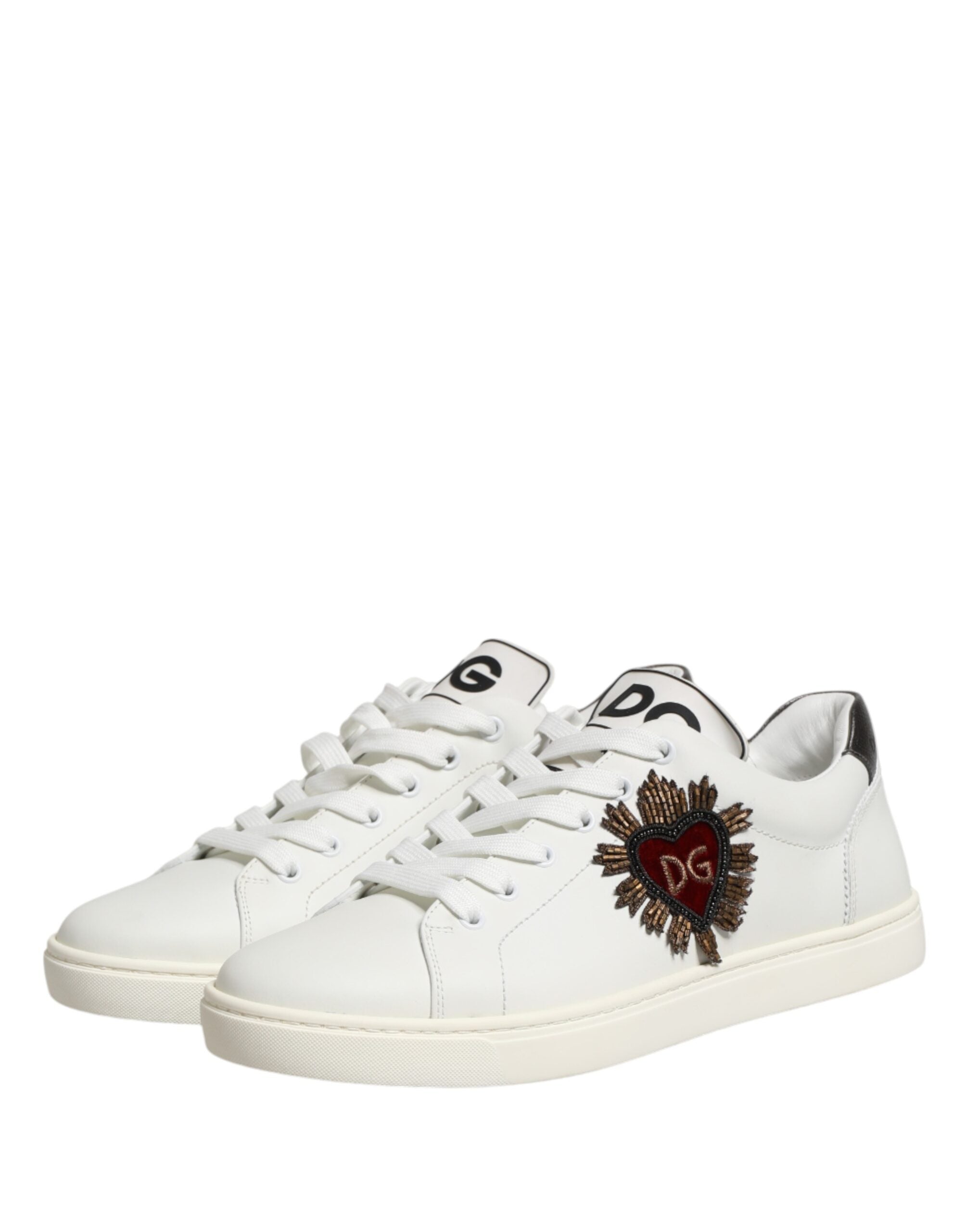 Dolce & Gabbana White Leather Sacred Heart Patch Sneakers Men's Shoes