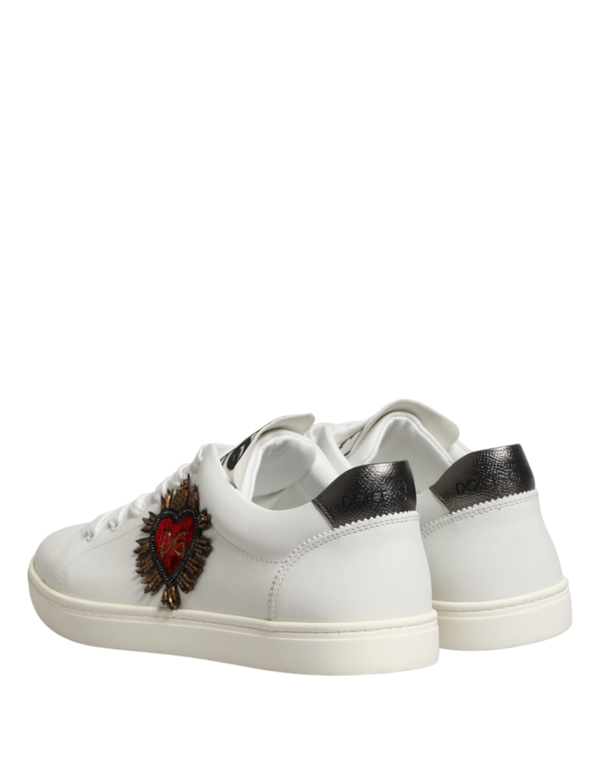 Dolce & Gabbana White Leather Sacred Heart Patch Sneakers Men's Shoes