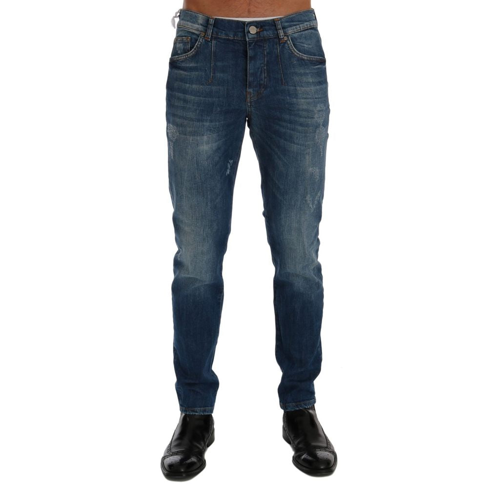 Frankie Morello Blue Cotton Slim Fit Men's Jeans (Pre-Owned)