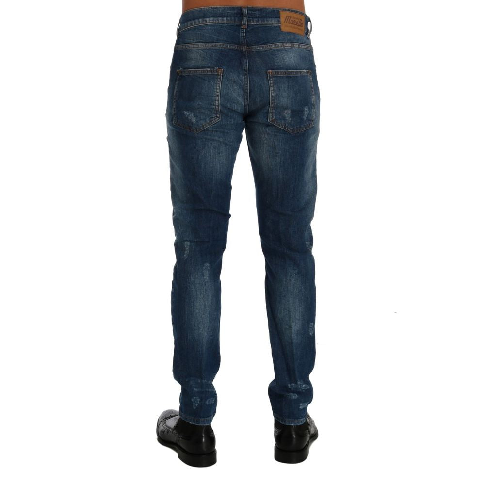 Frankie Morello Blue Cotton Slim Fit Men's Jeans (Pre-Owned)