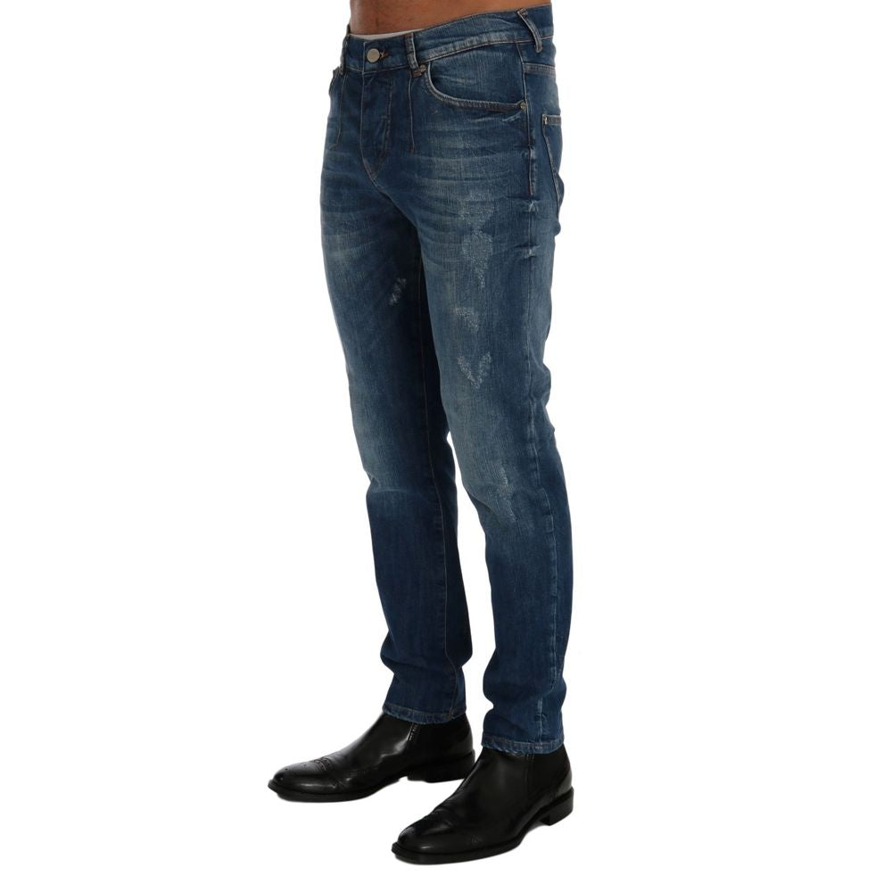 Frankie Morello Blue Cotton Slim Fit Men's Jeans (Pre-Owned)