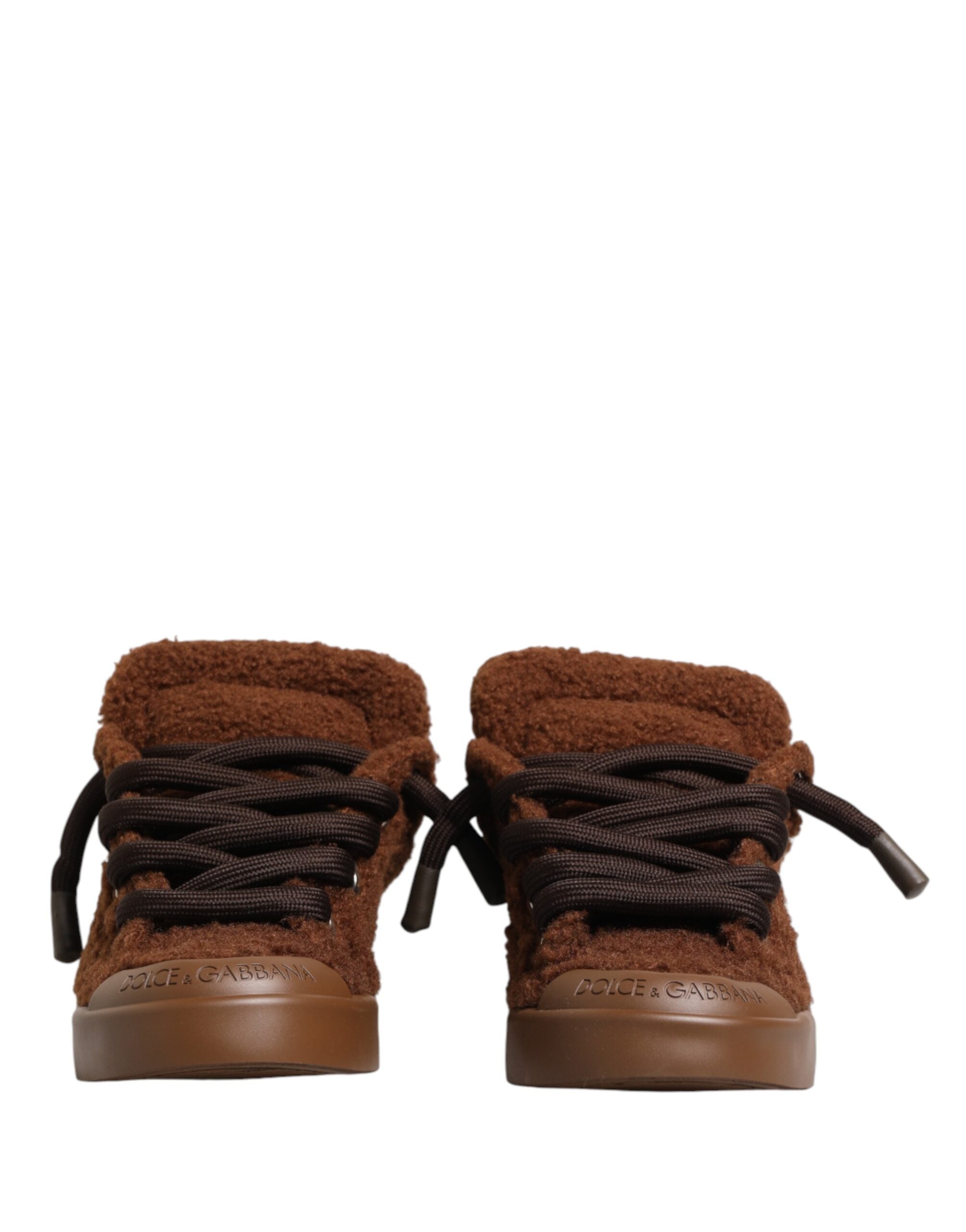 Dolce & Gabbana Brown Faux Shearling Low Top Sneakers Men's Shoes