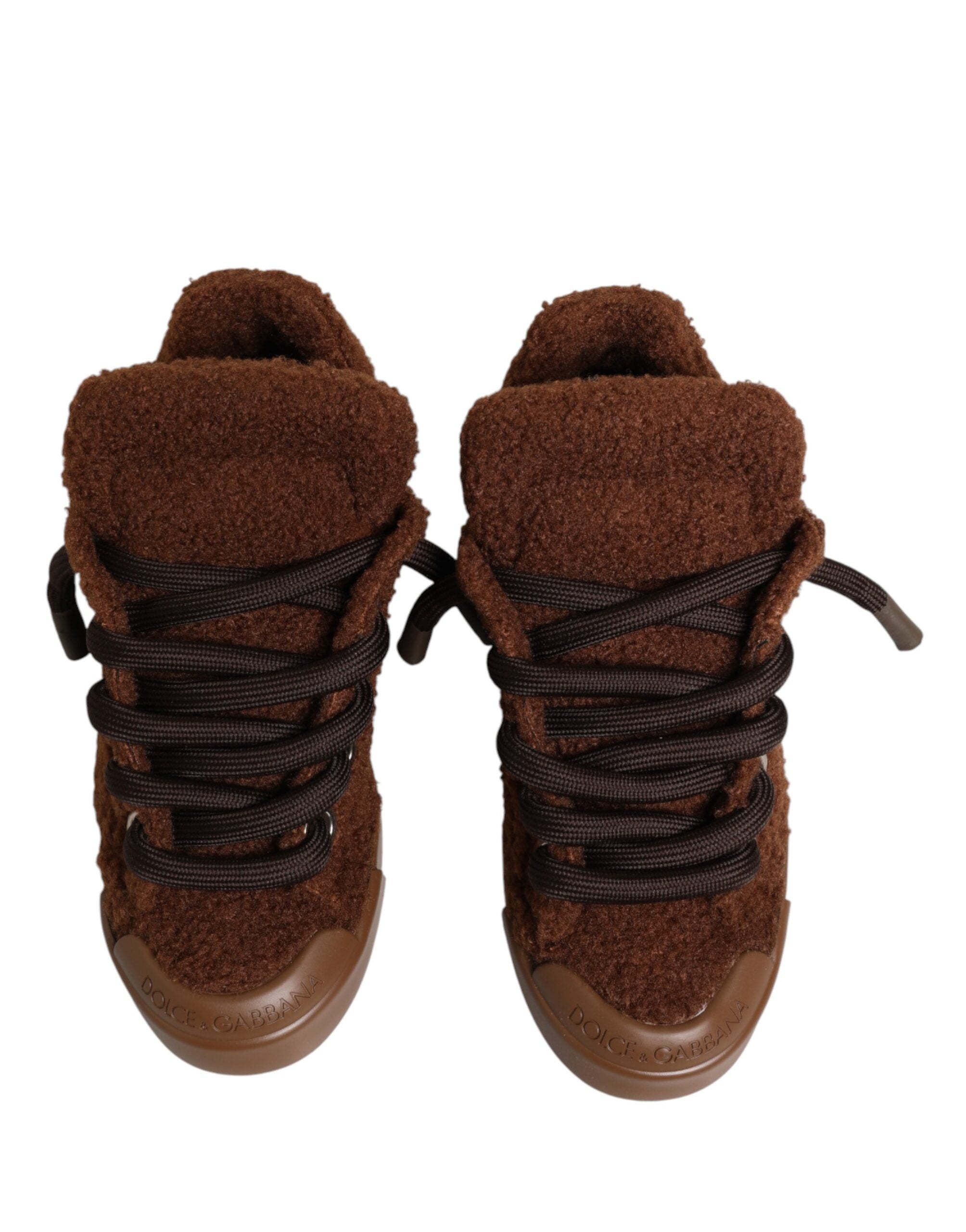 Dolce & Gabbana Brown Faux Shearling Low Top Sneakers Men's Shoes