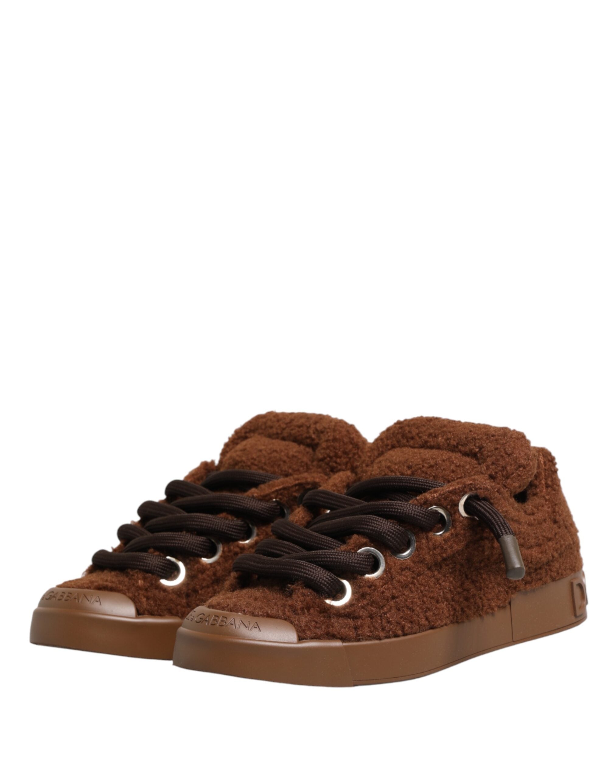 Dolce & Gabbana Brown Faux Shearling Low Top Sneakers Men's Shoes