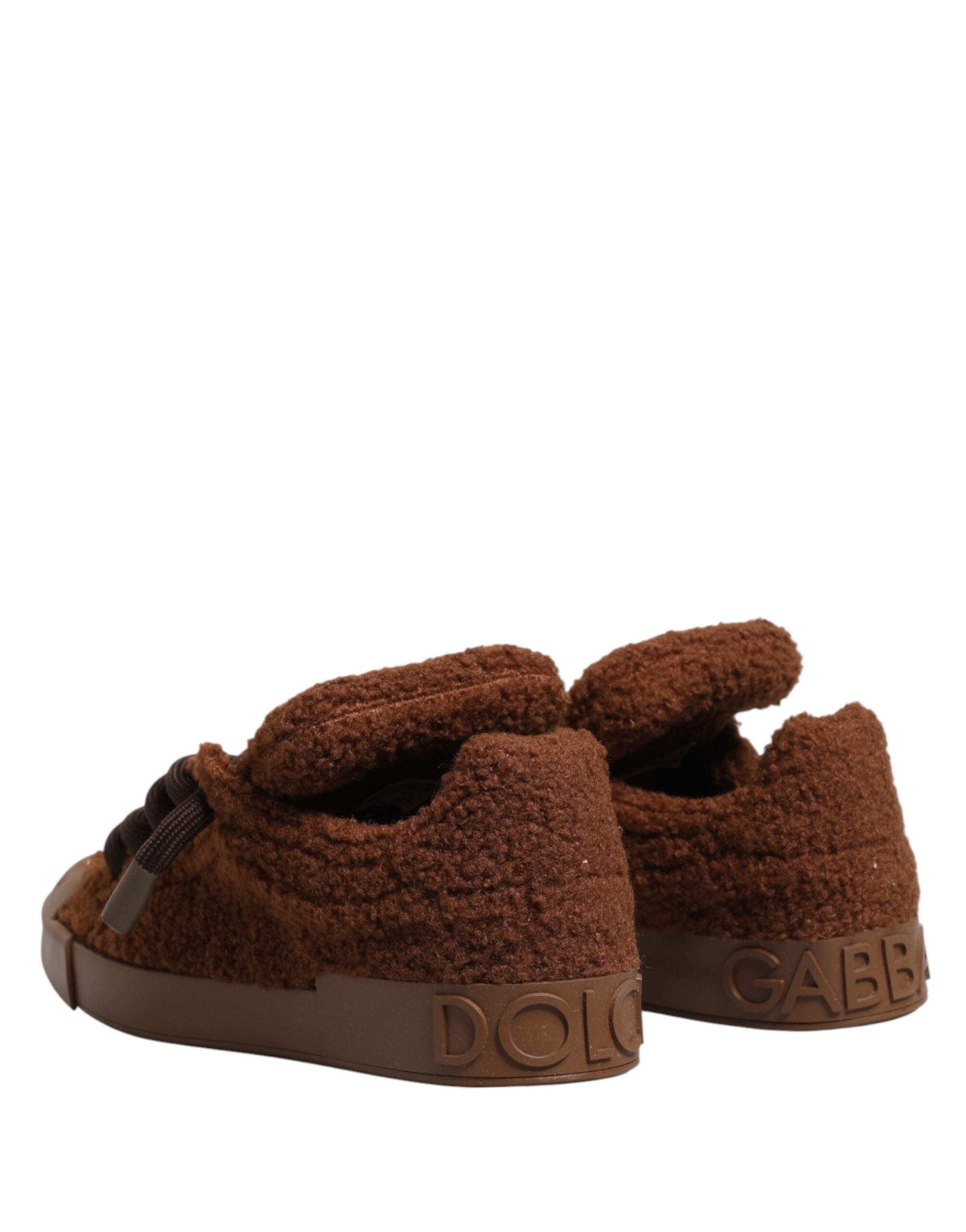 Dolce & Gabbana Brown Faux Shearling Low Top Sneakers Men's Shoes