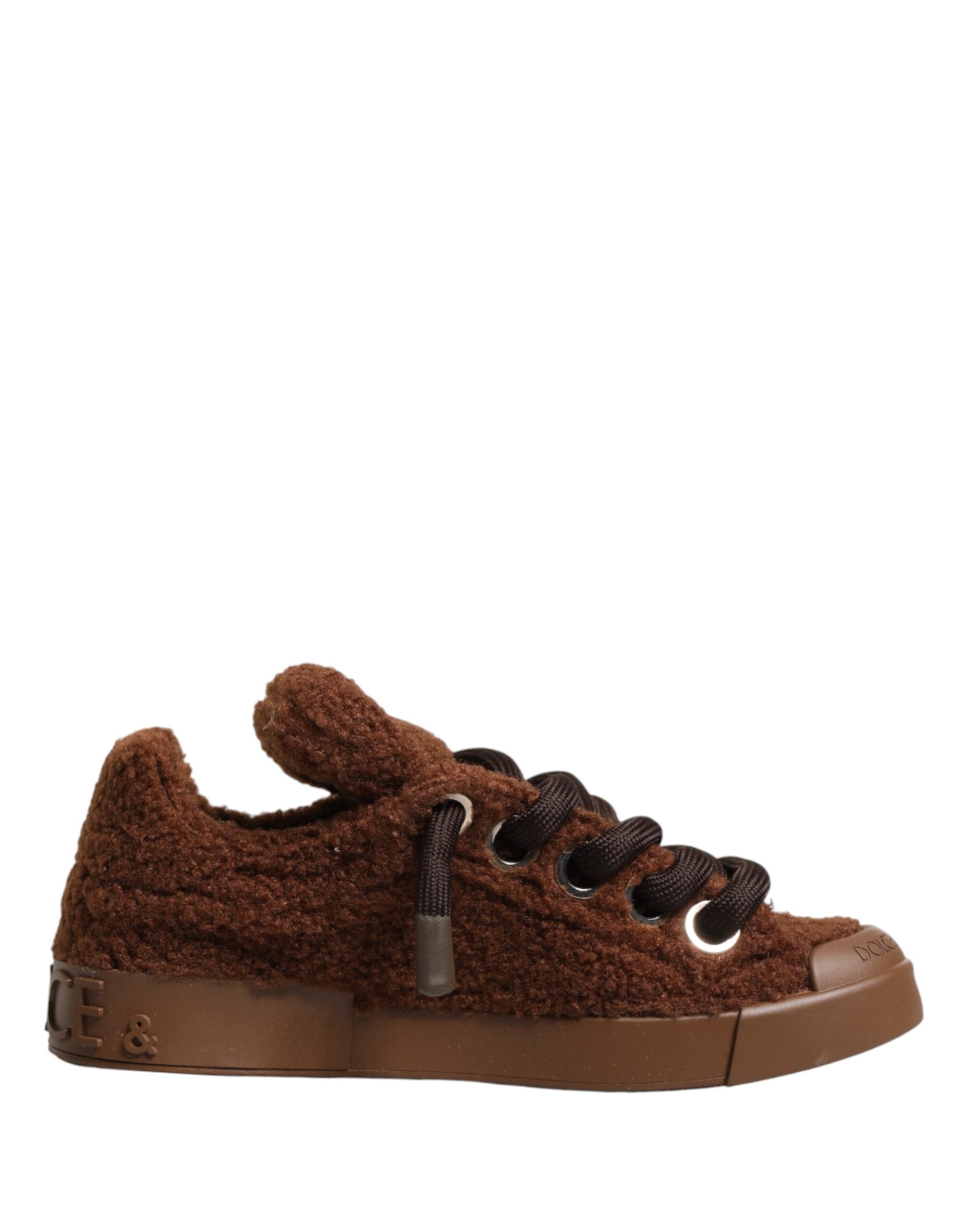 Dolce & Gabbana Brown Faux Shearling Low Top Sneakers Men's Shoes