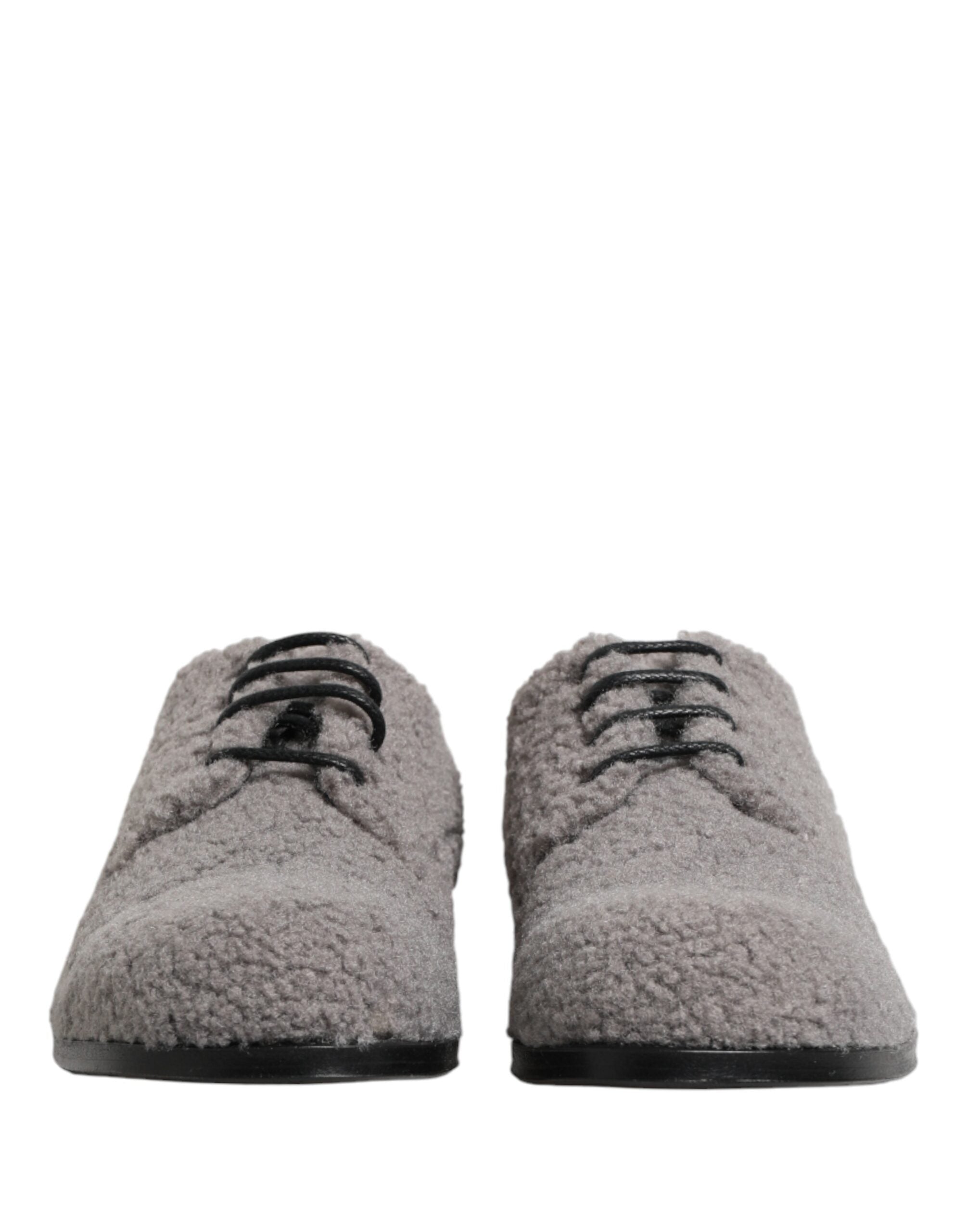 Dolce & Gabbana Gray Fleece Lace Up Men Derby Dress Men's Shoes