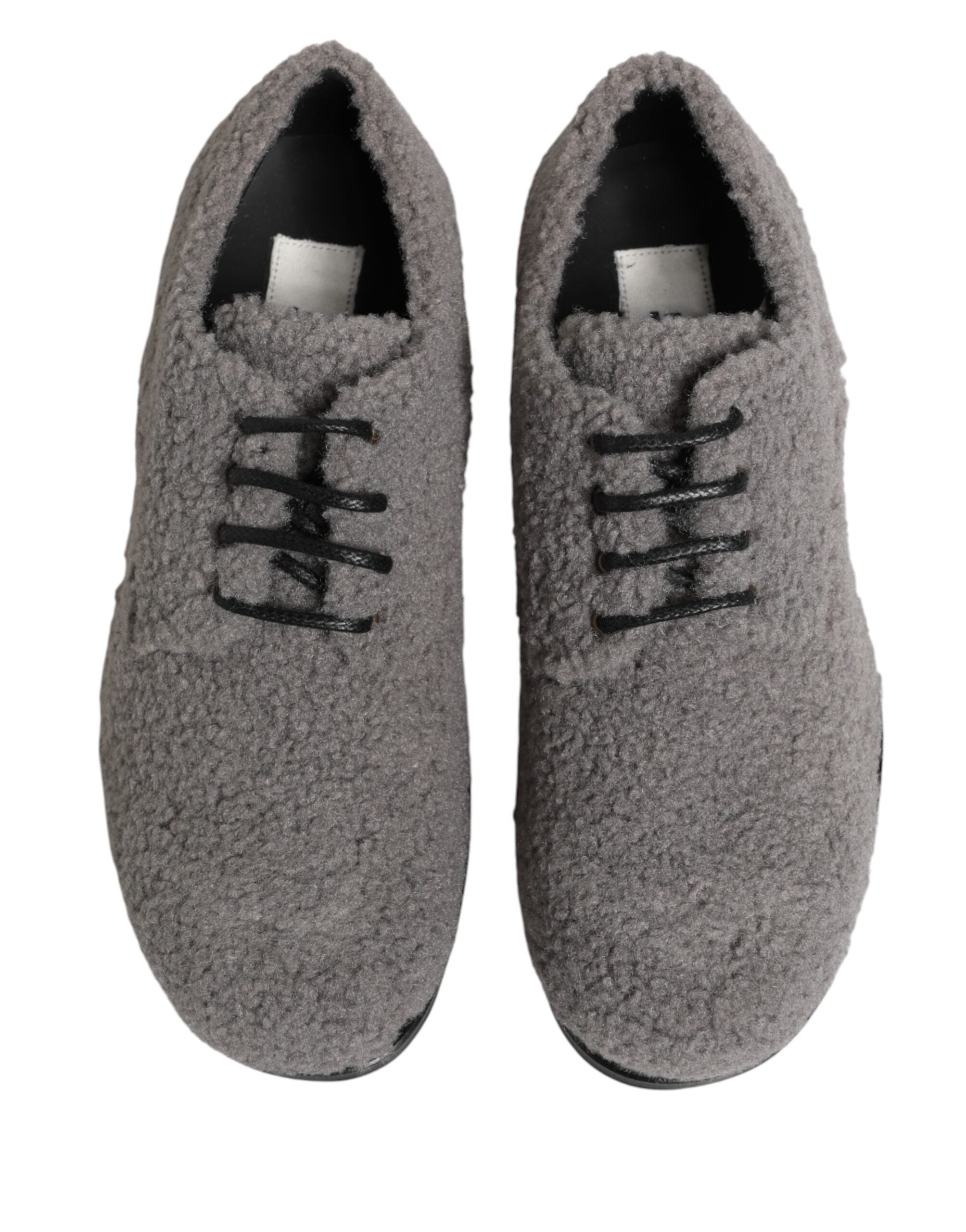 Dolce & Gabbana Gray Fleece Lace Up Men Derby Dress Men's Shoes