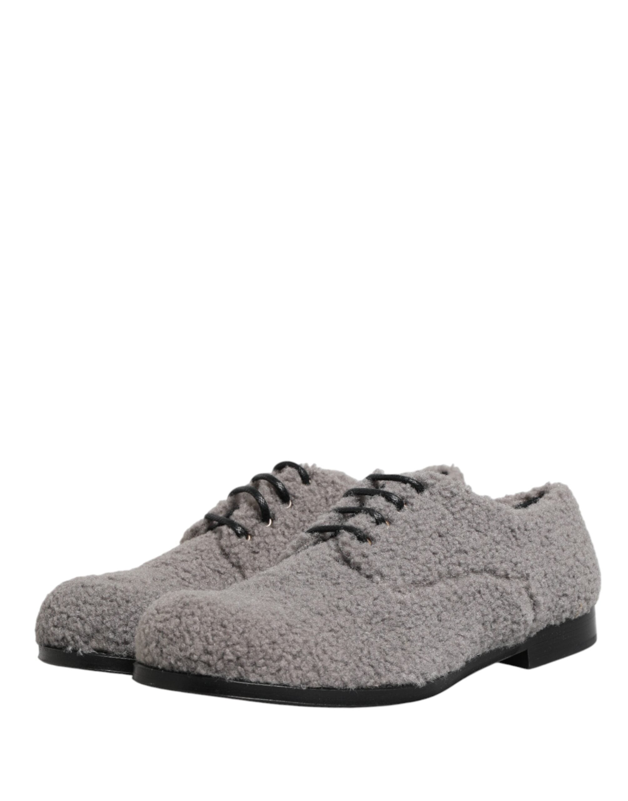 Dolce & Gabbana Gray Fleece Lace Up Men Derby Dress Men's Shoes