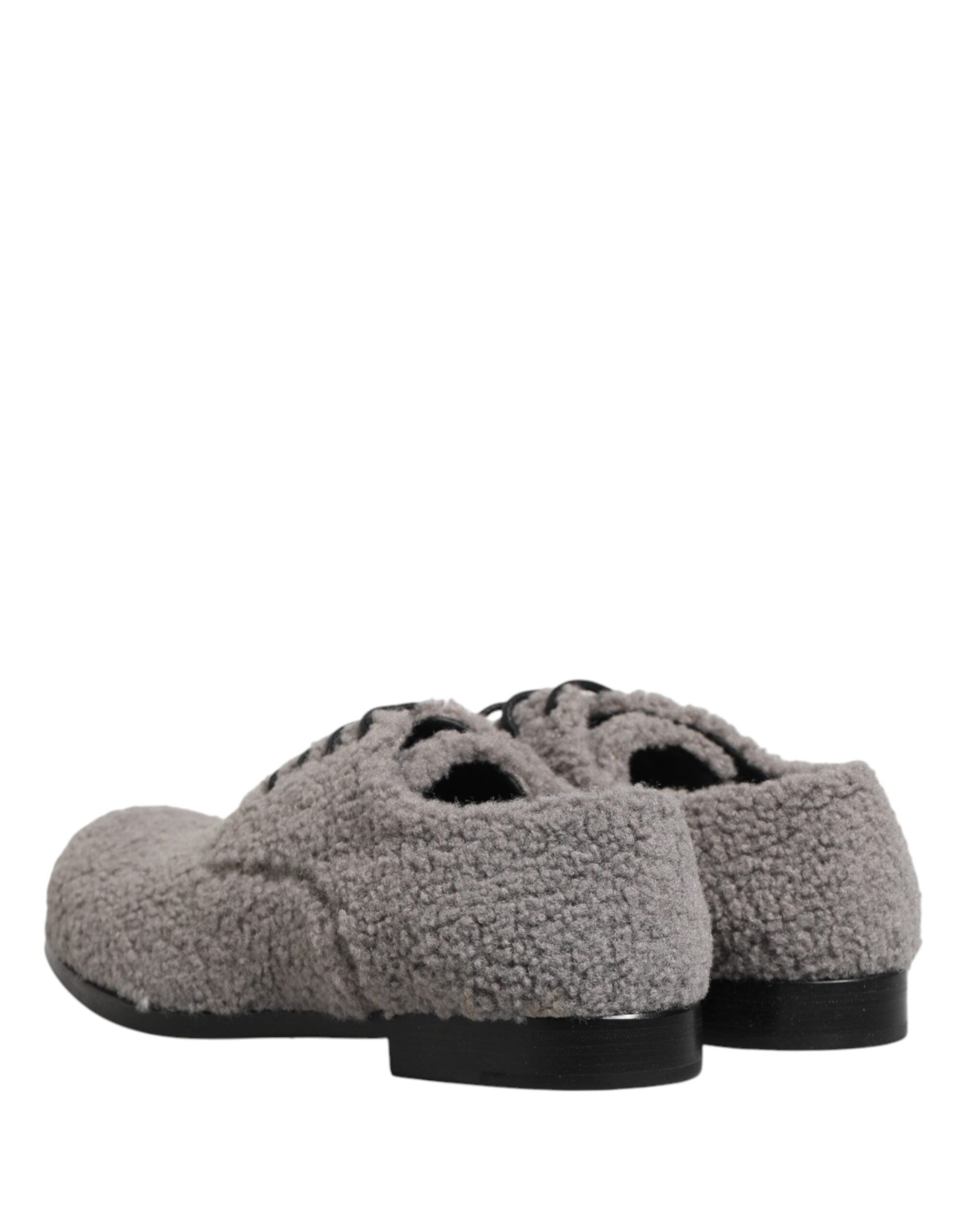 Dolce & Gabbana Gray Fleece Lace Up Men Derby Dress Men's Shoes