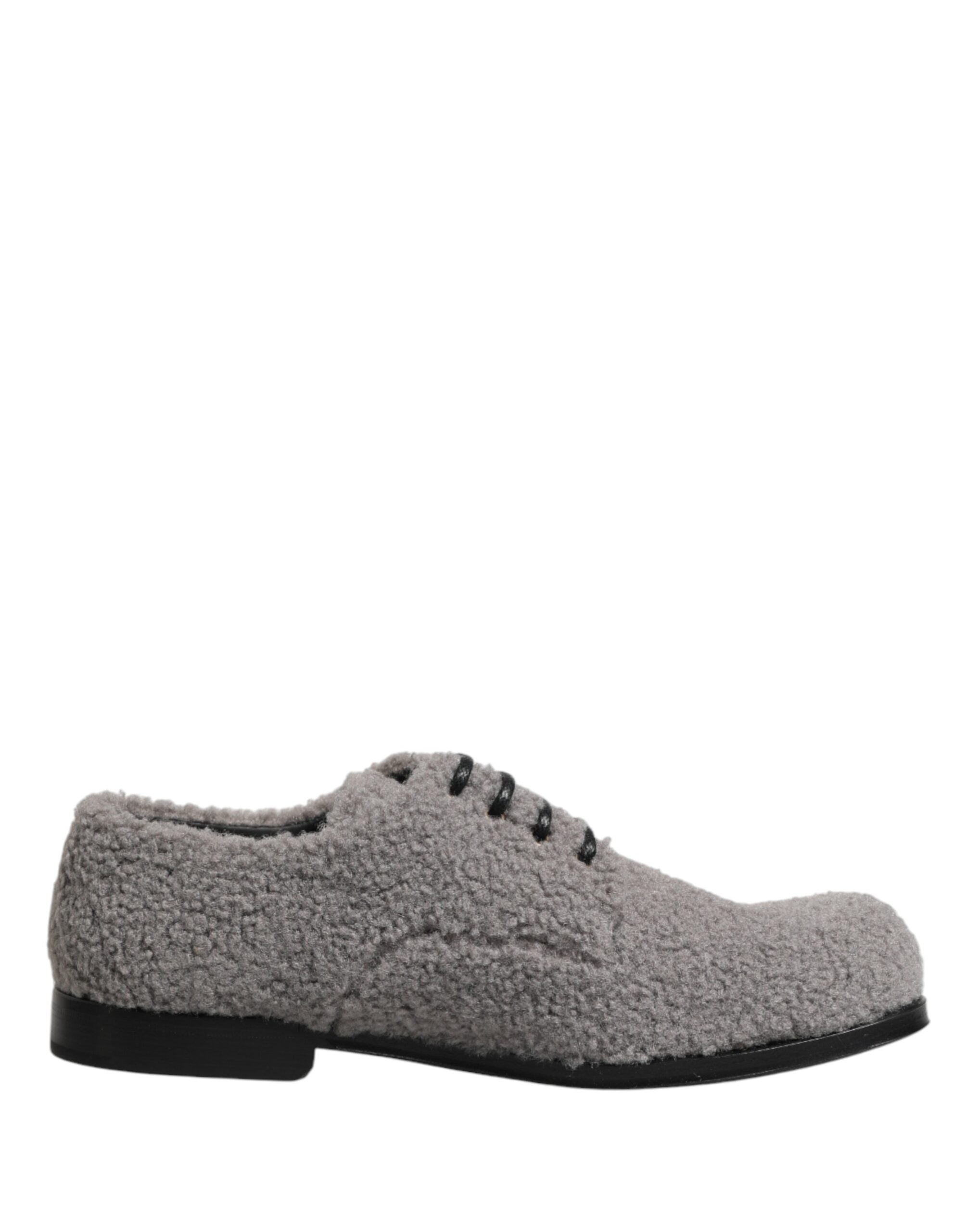 Dolce & Gabbana Gray Fleece Lace Up Men Derby Dress Men's Shoes
