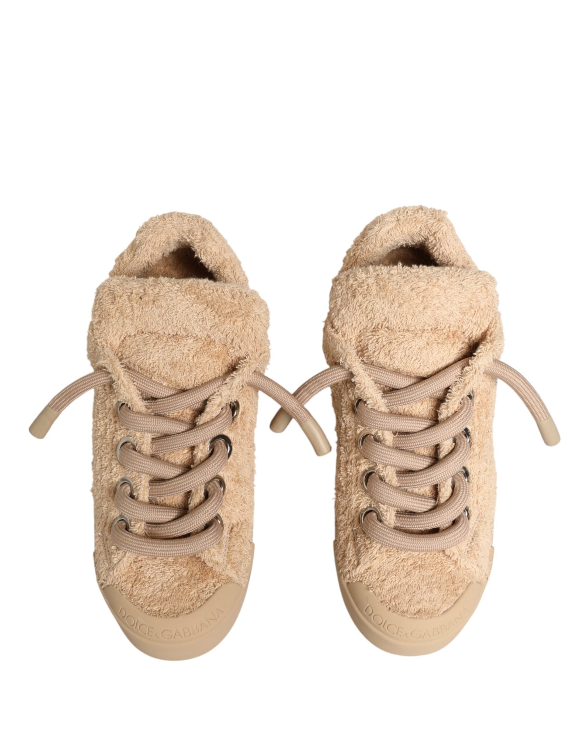 Dolce & Gabbana Shoes Beige Faux Shearling Low Top Men's Sneakers