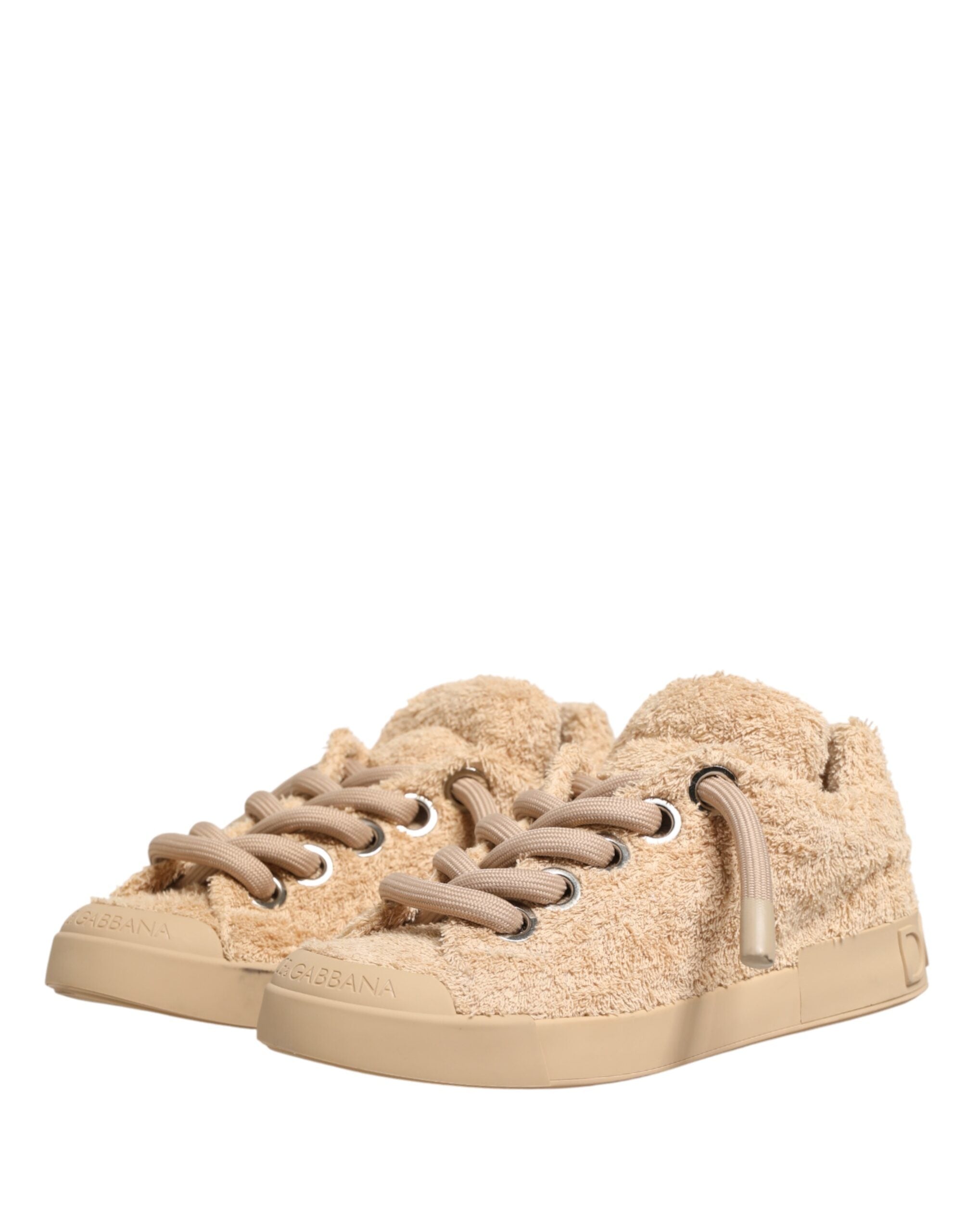 Dolce & Gabbana Shoes Beige Faux Shearling Low Top Men's Sneakers