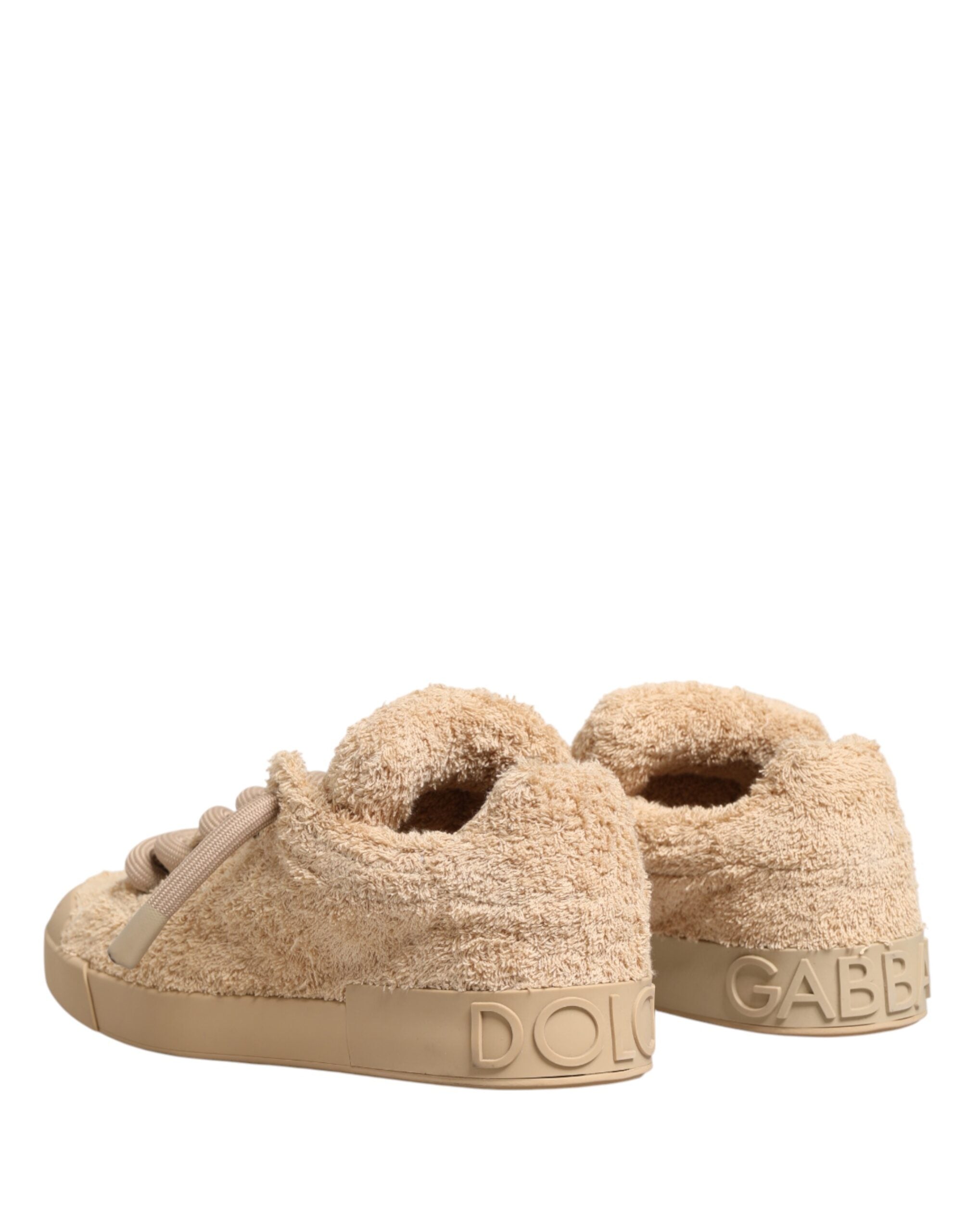 Dolce & Gabbana Shoes Beige Faux Shearling Low Top Men's Sneakers