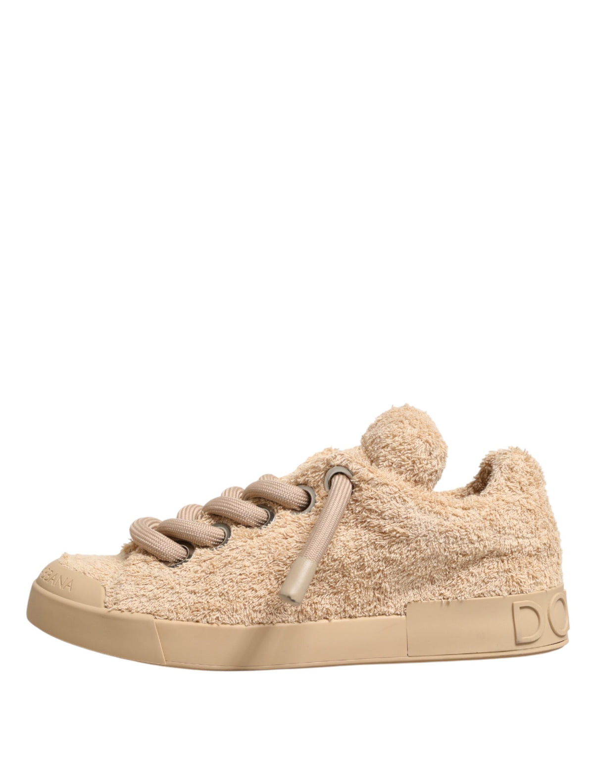 Dolce & Gabbana Shoes Beige Faux Shearling Low Top Men's Sneakers