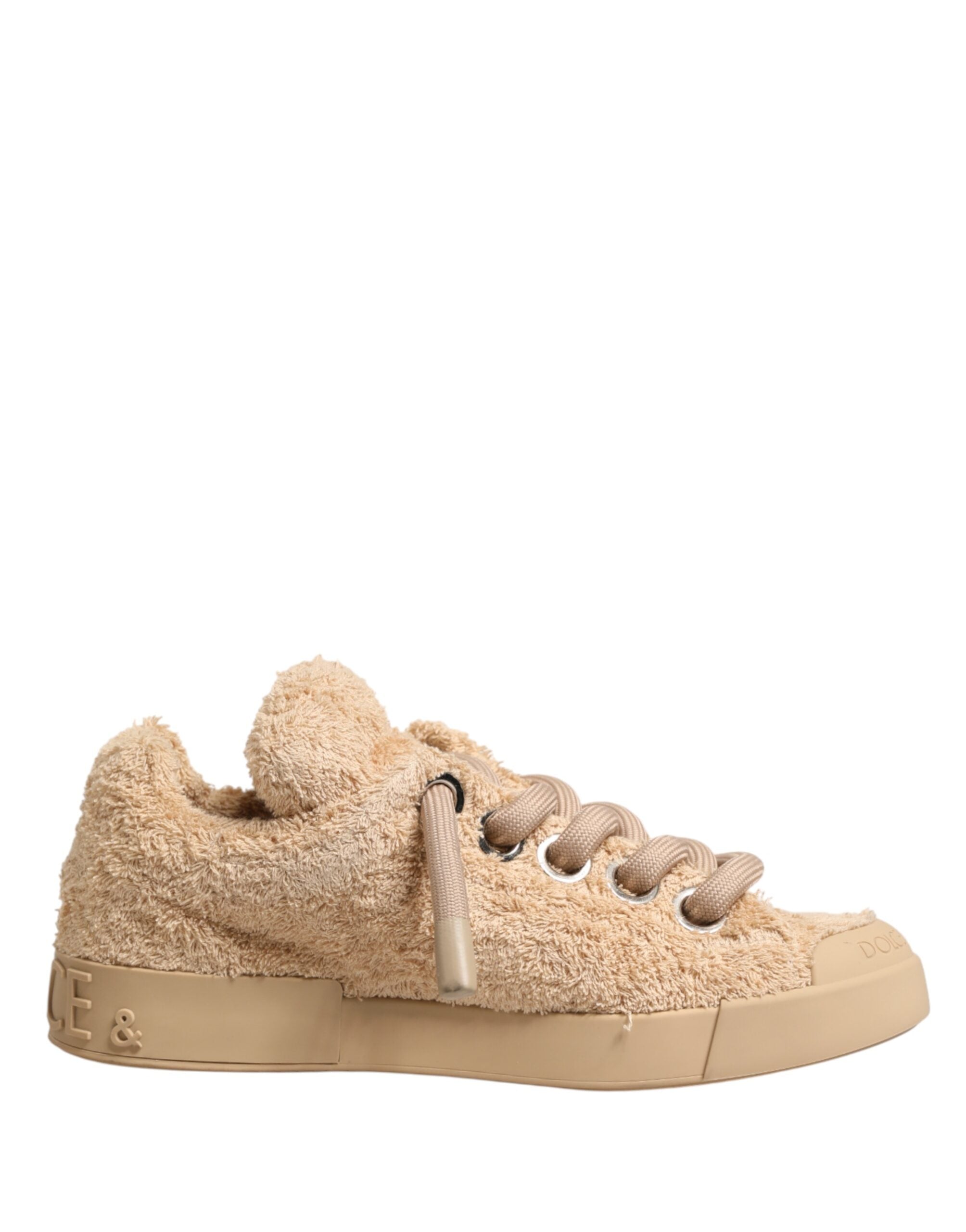 Dolce & Gabbana Shoes Beige Faux Shearling Low Top Men's Sneakers