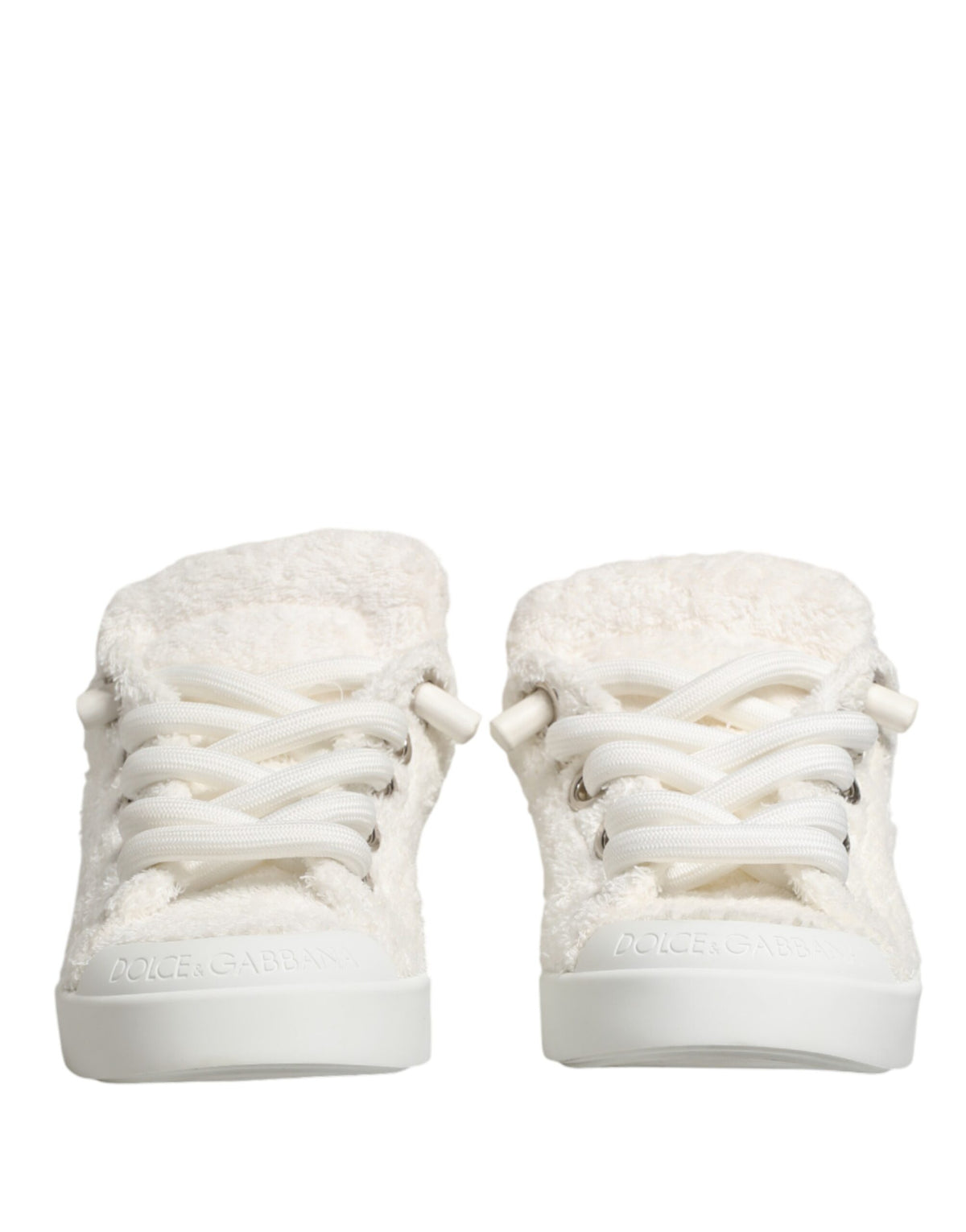 Dolce & Gabbana White Faux Shearling Low Top Sneakers Men's Shoes
