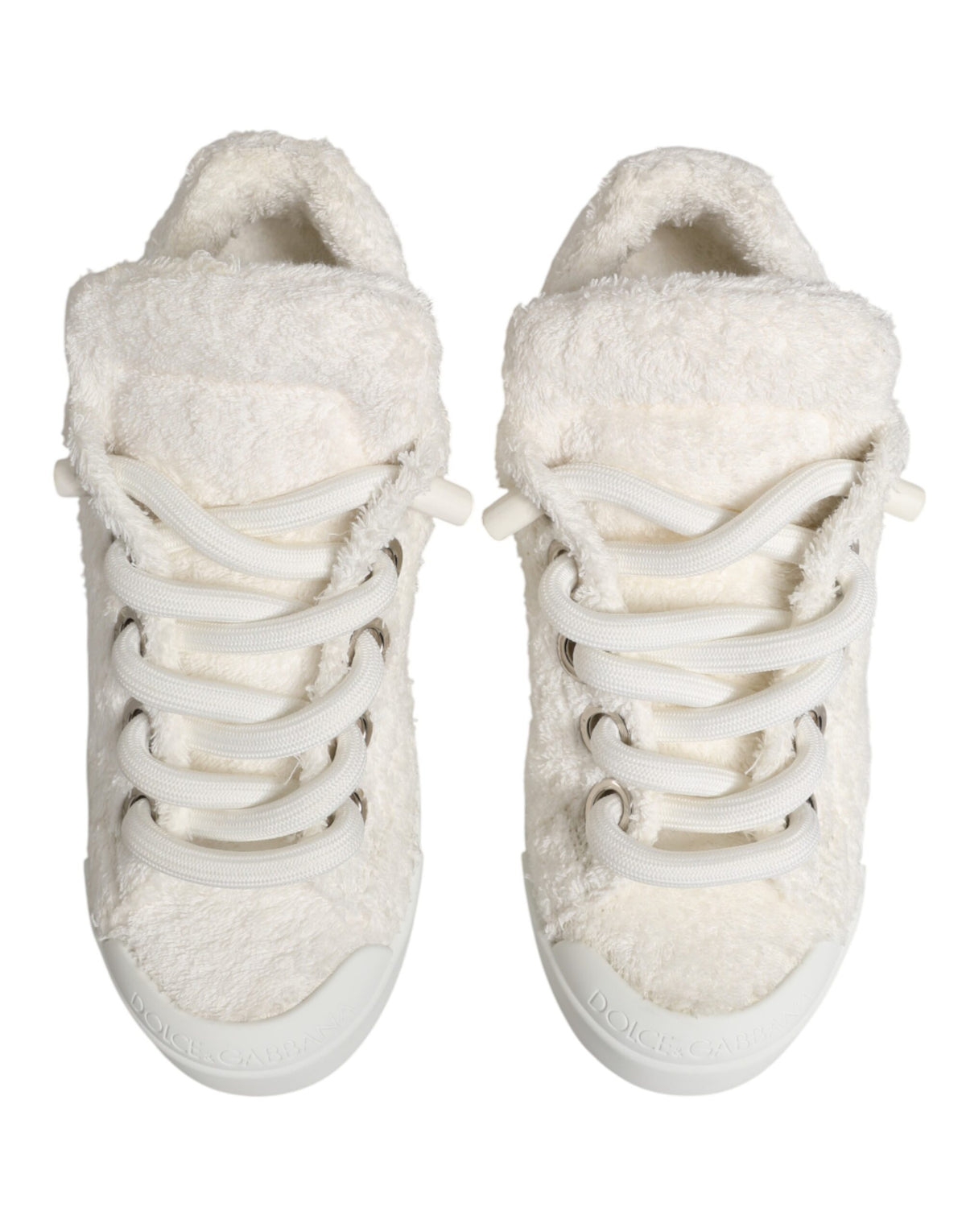 Dolce & Gabbana White Faux Shearling Low Top Sneakers Men's Shoes