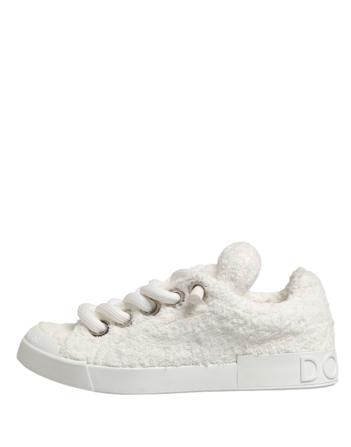 Dolce & Gabbana White Faux Shearling Low Top Sneakers Men's Shoes
