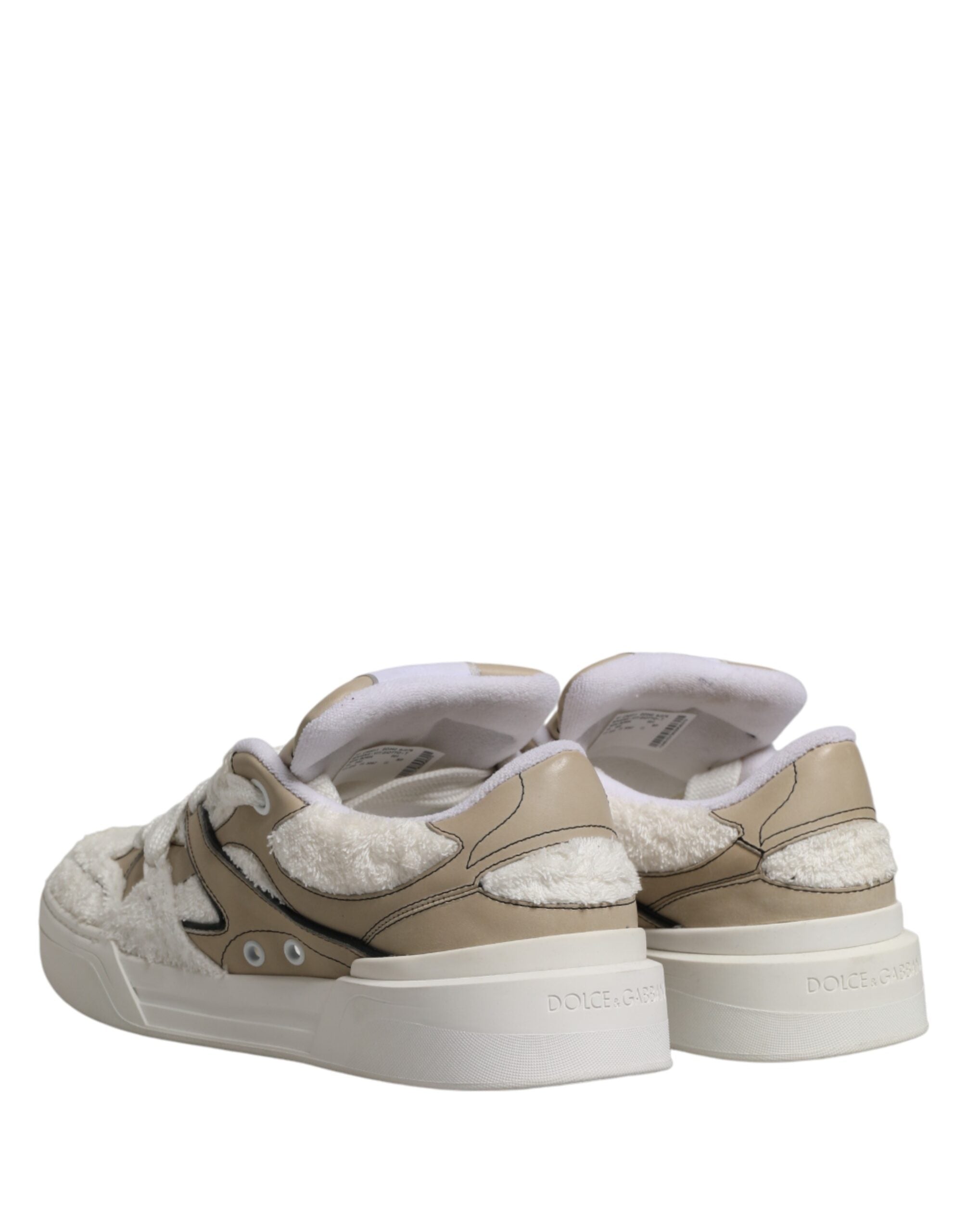 Dolce & Gabbana White Beige Faux Shearling Low Top Sneakers Men's Shoes