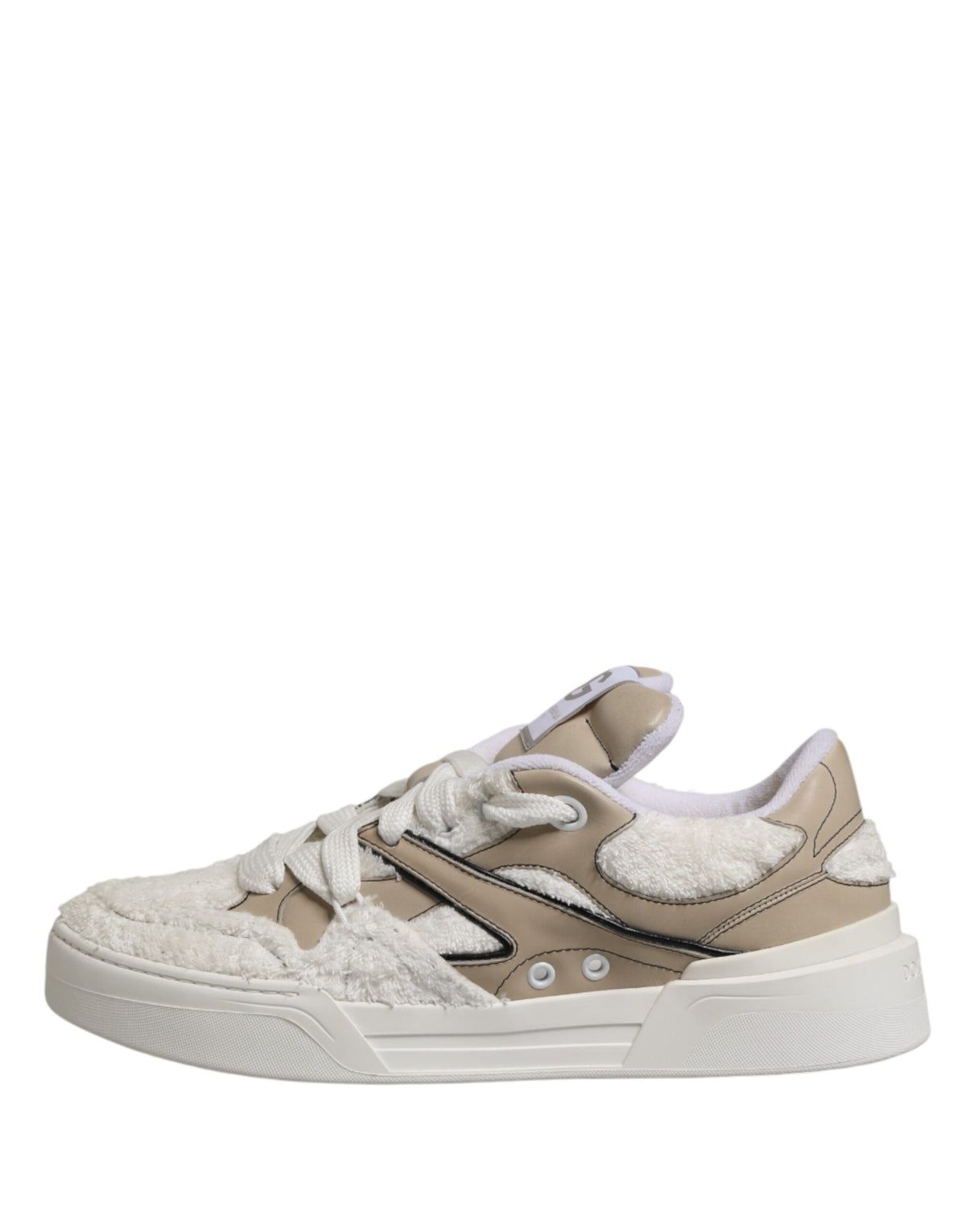 Dolce & Gabbana White Beige Faux Shearling Low Top Sneakers Men's Shoes