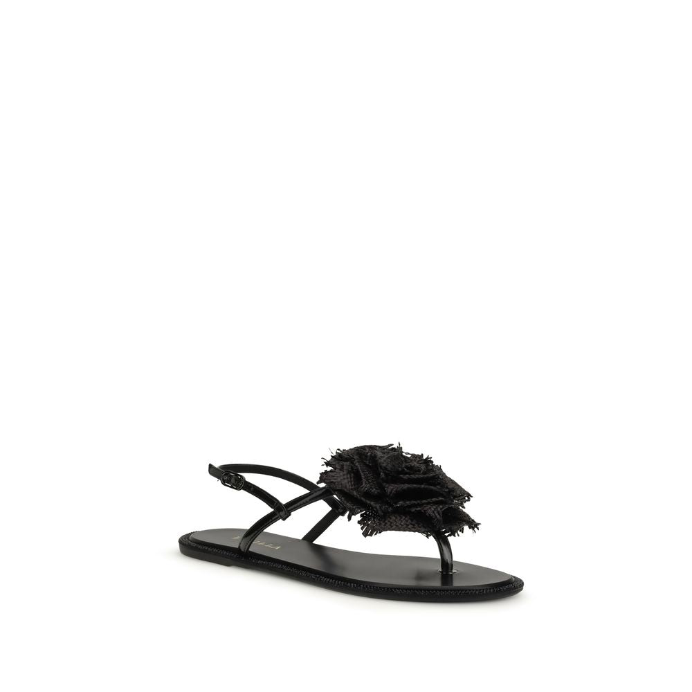 LE SILLA Black Calf Leather Bos Taurus Flat Women's Sandals