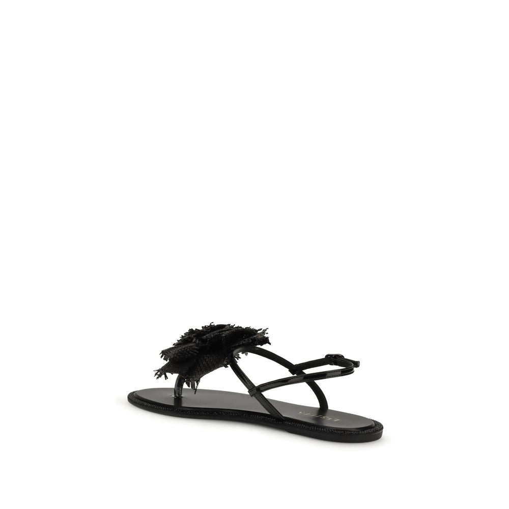 LE SILLA Black Calf Leather Bos Taurus Flat Women's Sandals