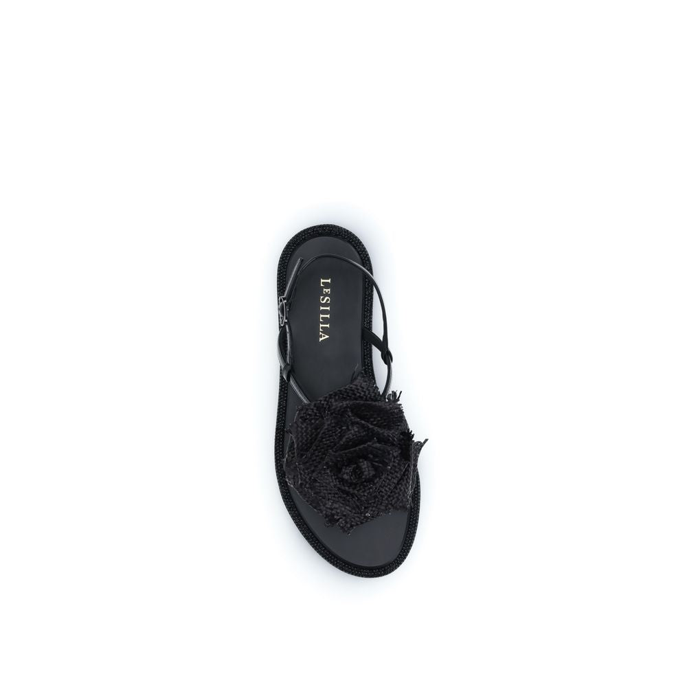 LE SILLA Black Calf Leather Bos Taurus Flat Women's Sandals